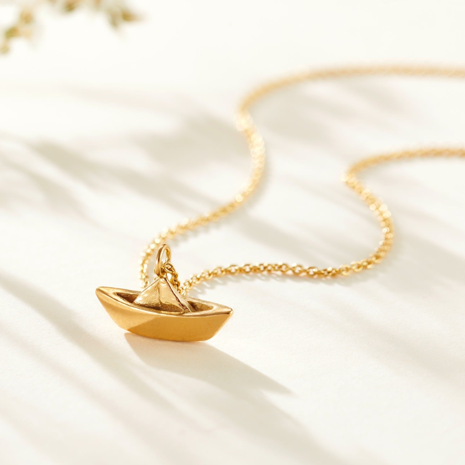 Yellow Gold Plated Origami Boat Charm Necklace