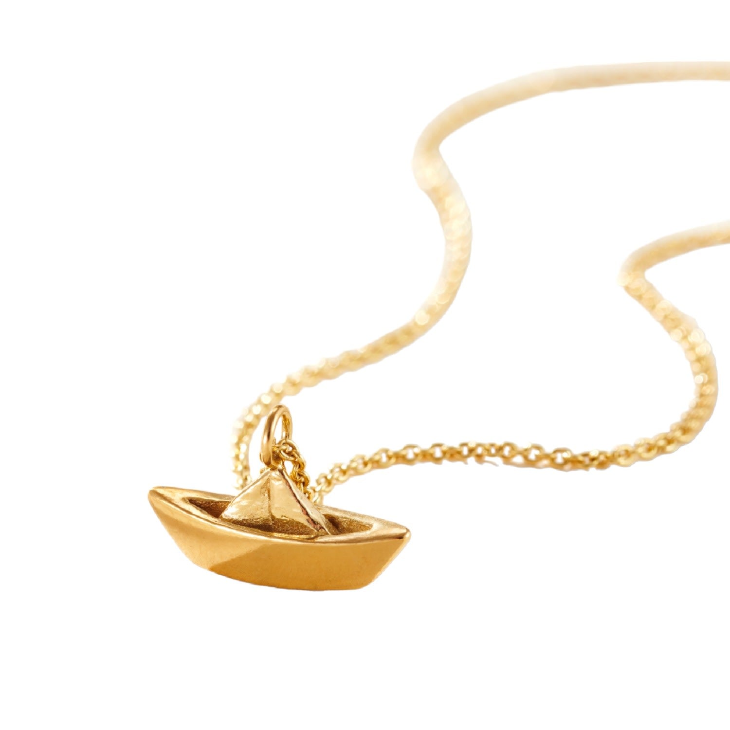 Yellow Gold Plated Origami Boat Charm Necklace