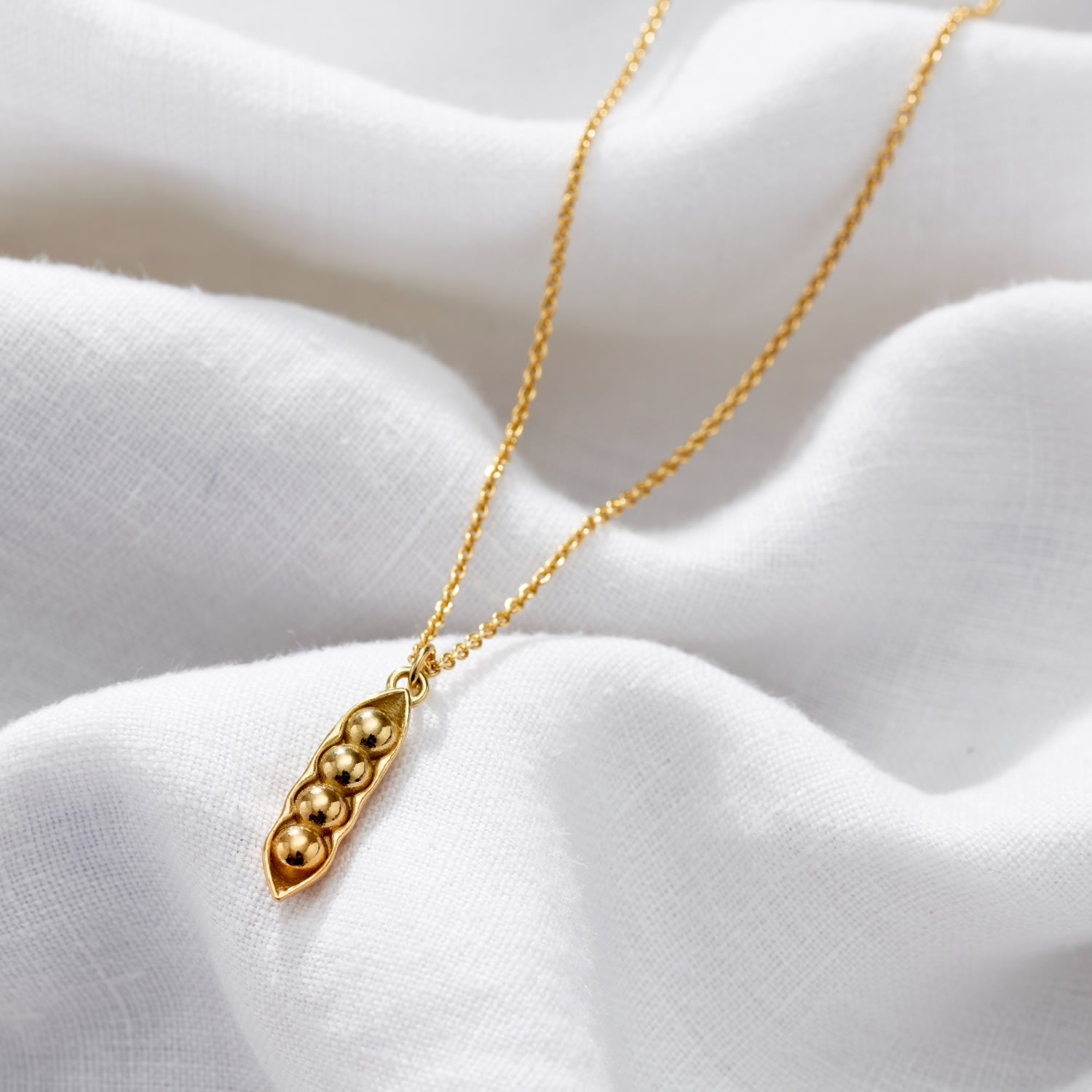 Yellow Gold Plated Pea Pod Charm Necklace