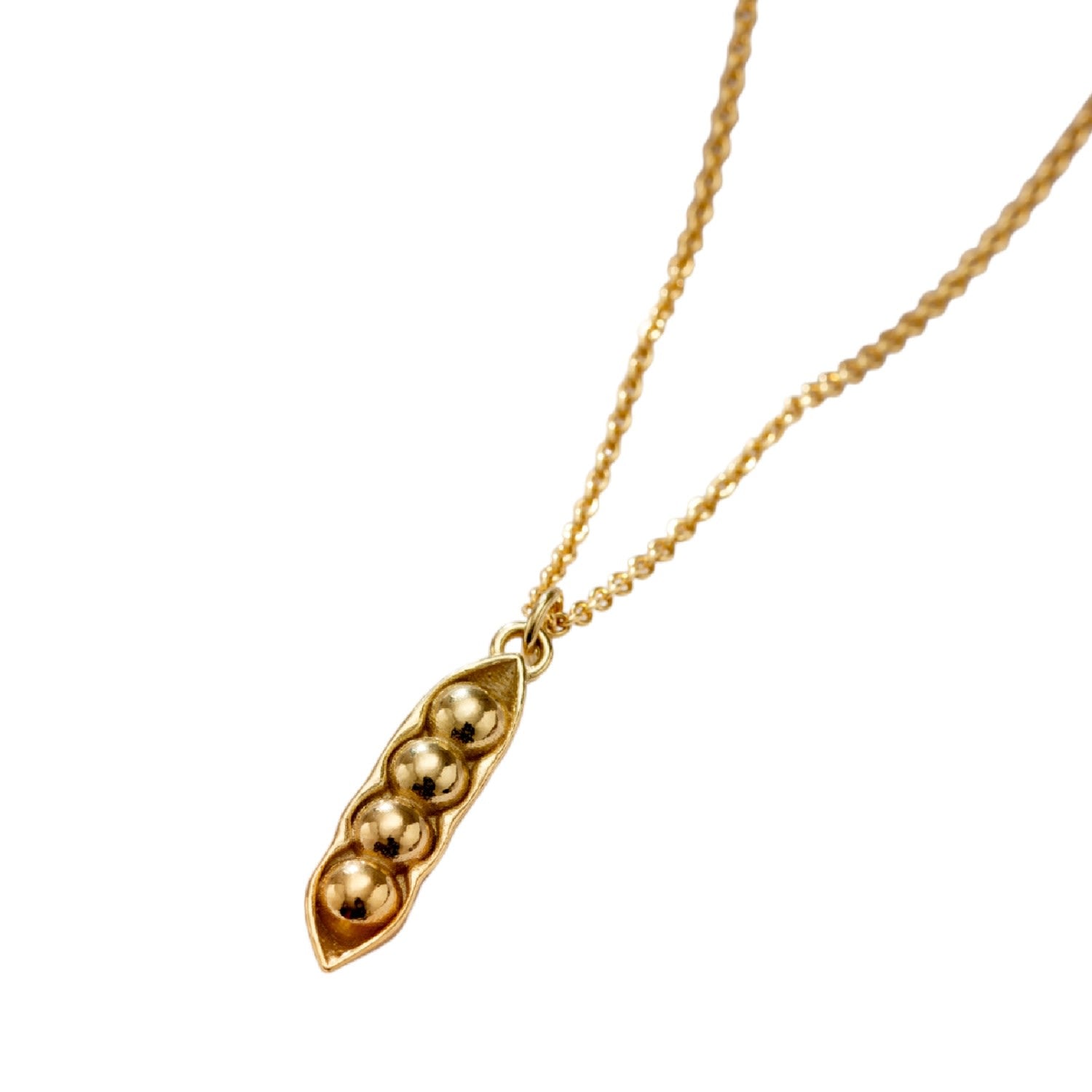 Yellow Gold Plated Pea Pod Charm Necklace