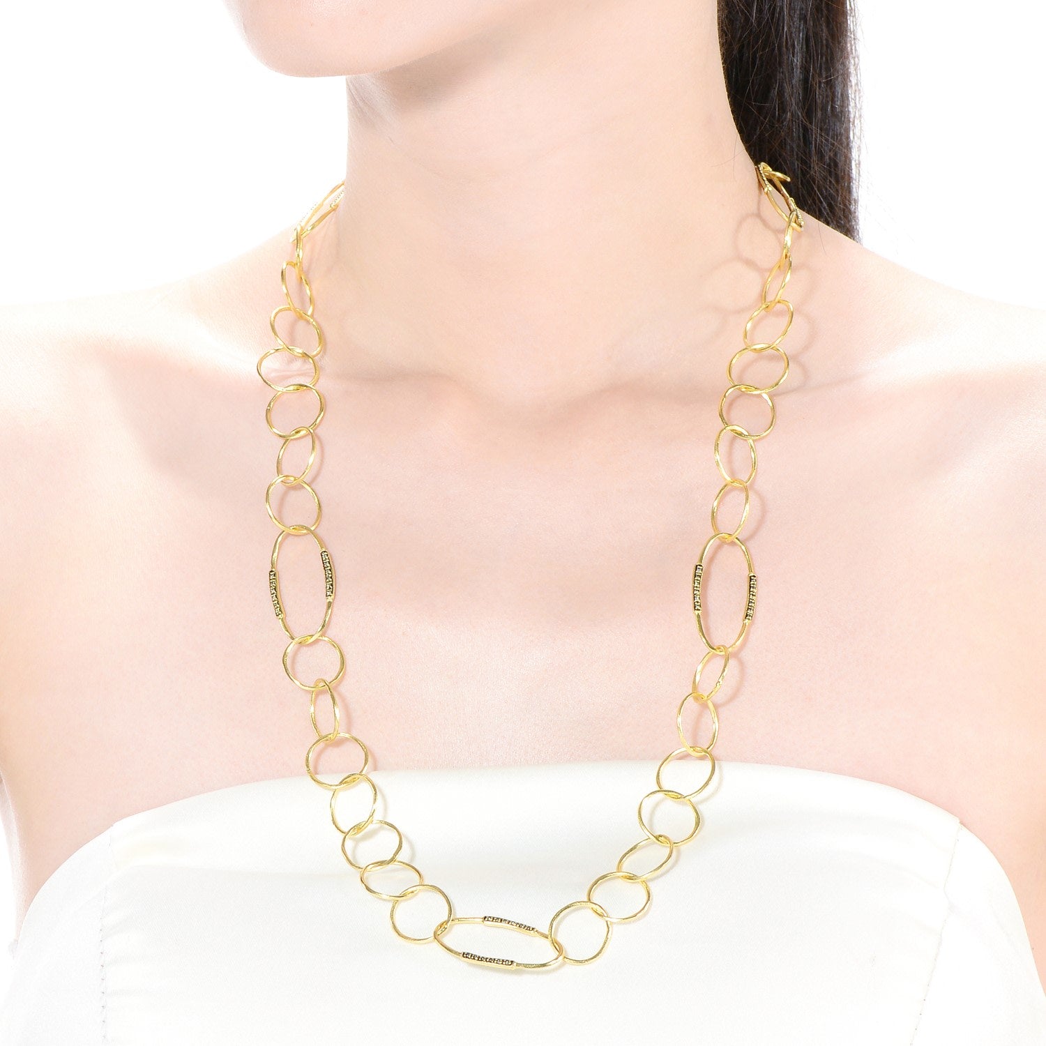 Yellow Gold Plated Round Trinkets Clear Cubic Zirconia Accent Chain Necklace