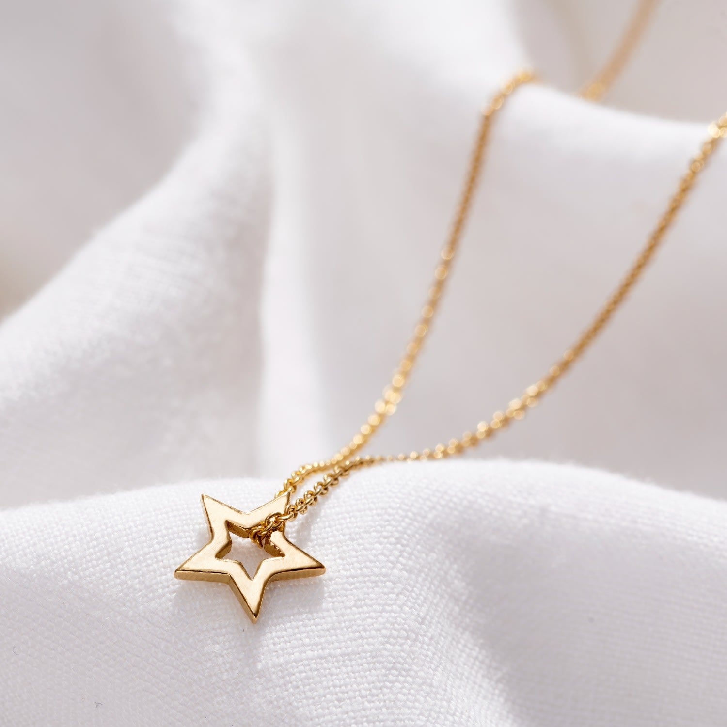 Yellow Gold Plated Small Open Star Charm Necklace