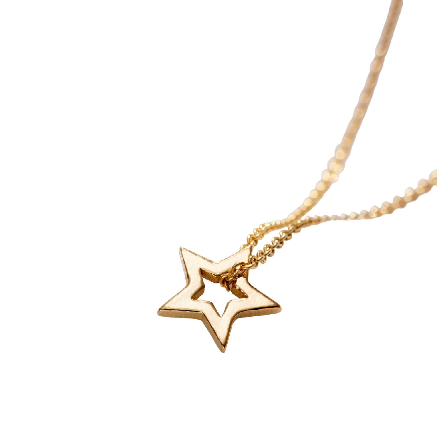 Yellow Gold Plated Small Open Star Charm Necklace