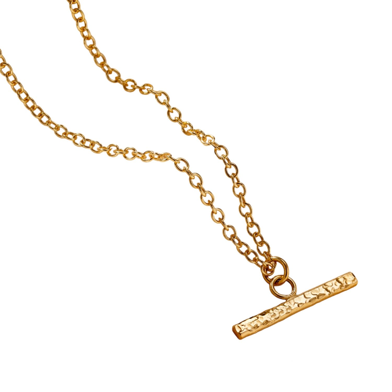 Yellow Gold Plated Textured T Bar Necklace