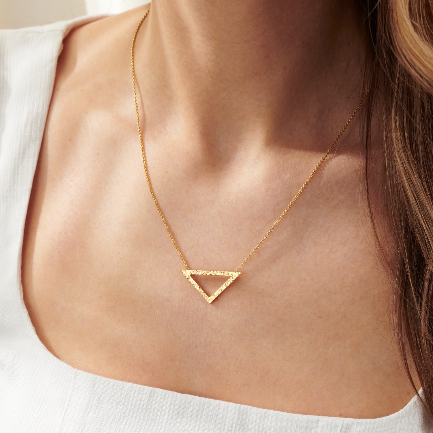 Yellow Gold Plated Textured Triangle Necklace