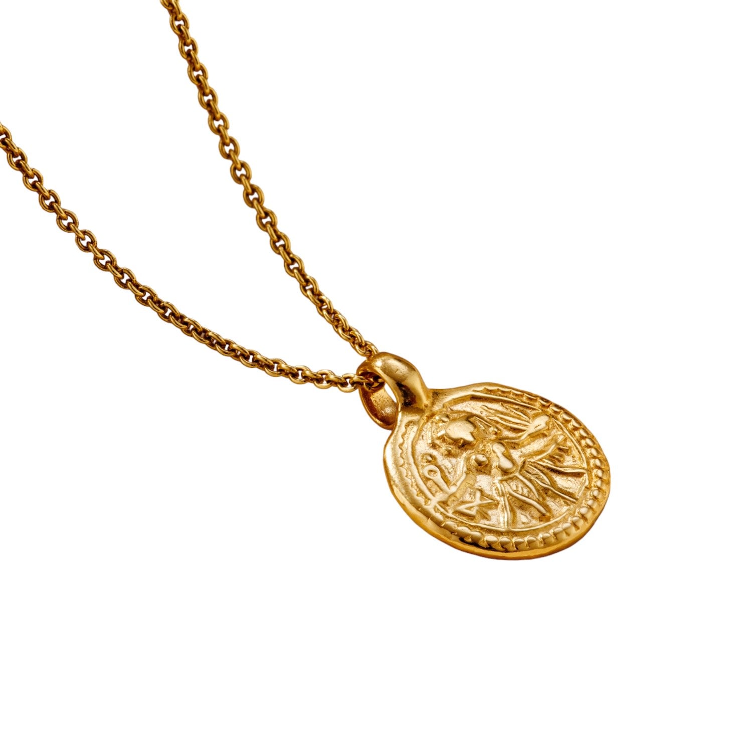 Yellow Gold Plated Vintage Style Circle Lucky Deity Charm Necklace