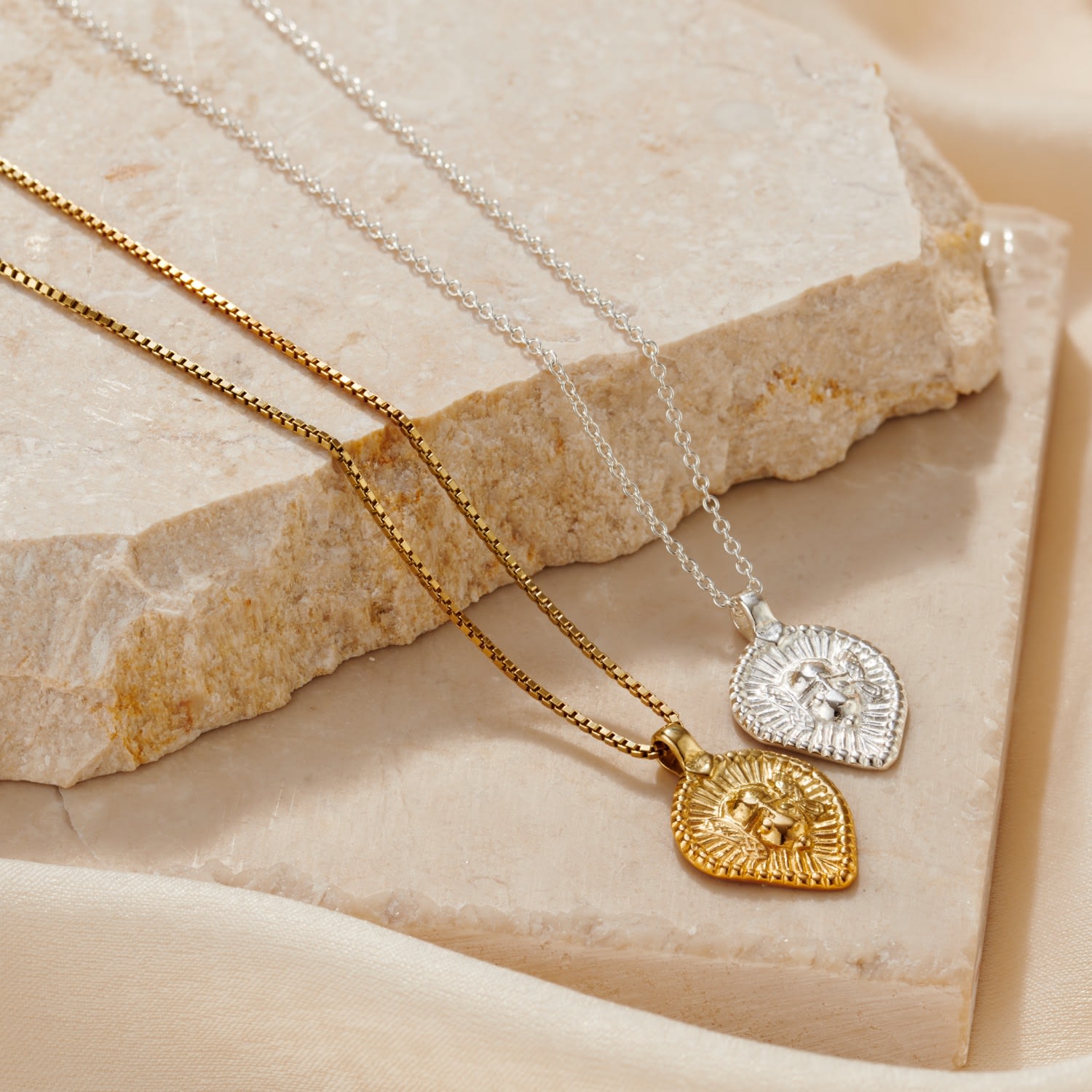 Yellow Gold Plated Vintage Style Teardrop Lucky Deity Charm Necklace