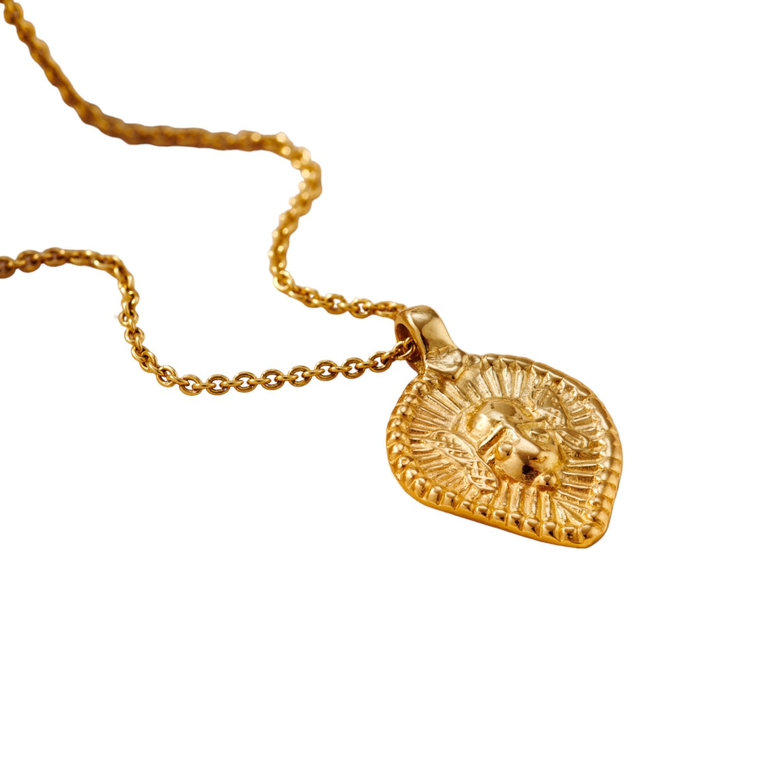 Yellow Gold Plated Vintage Style Teardrop Lucky Deity Charm Necklace