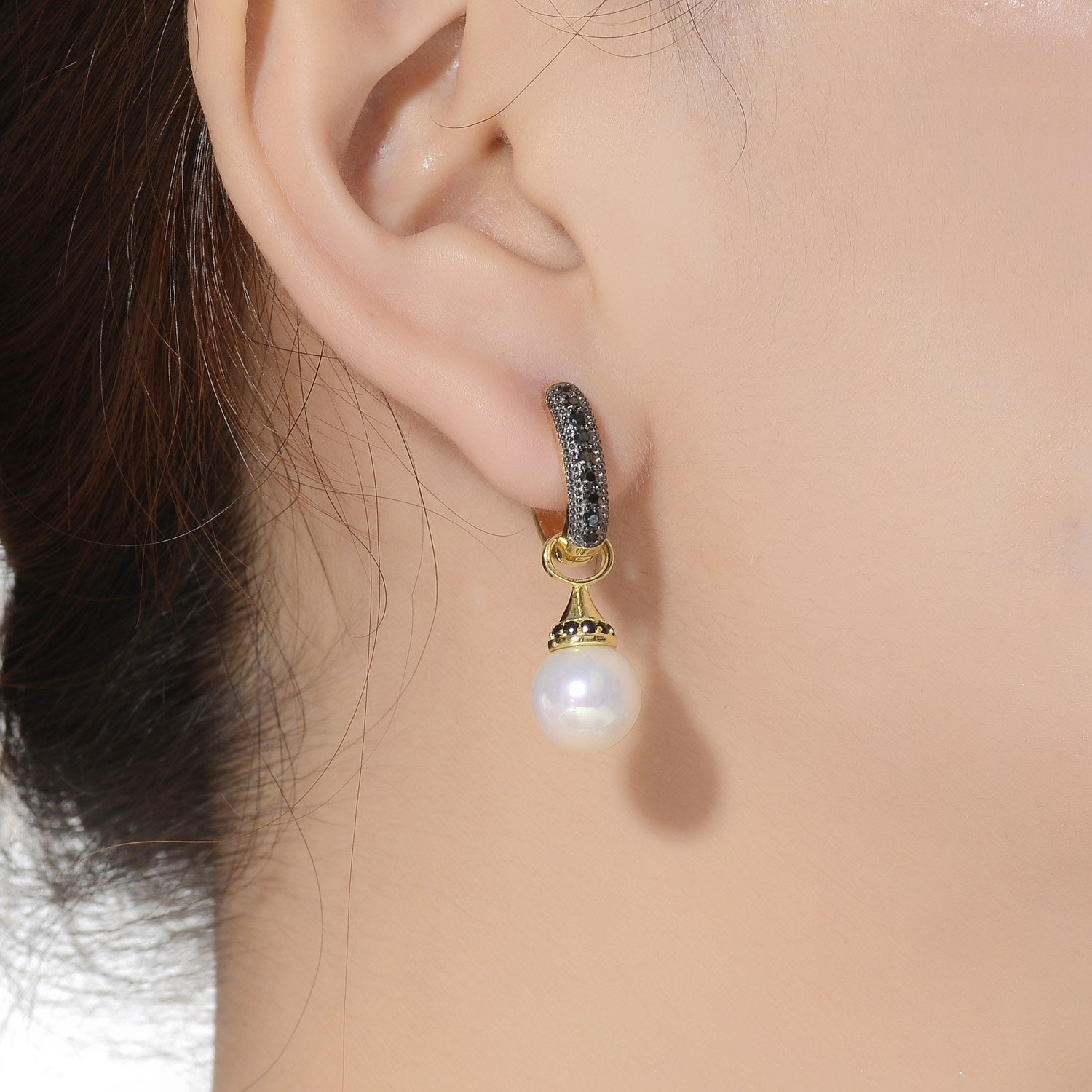 Yellow Gold Plated White Pearl Drop Earrings