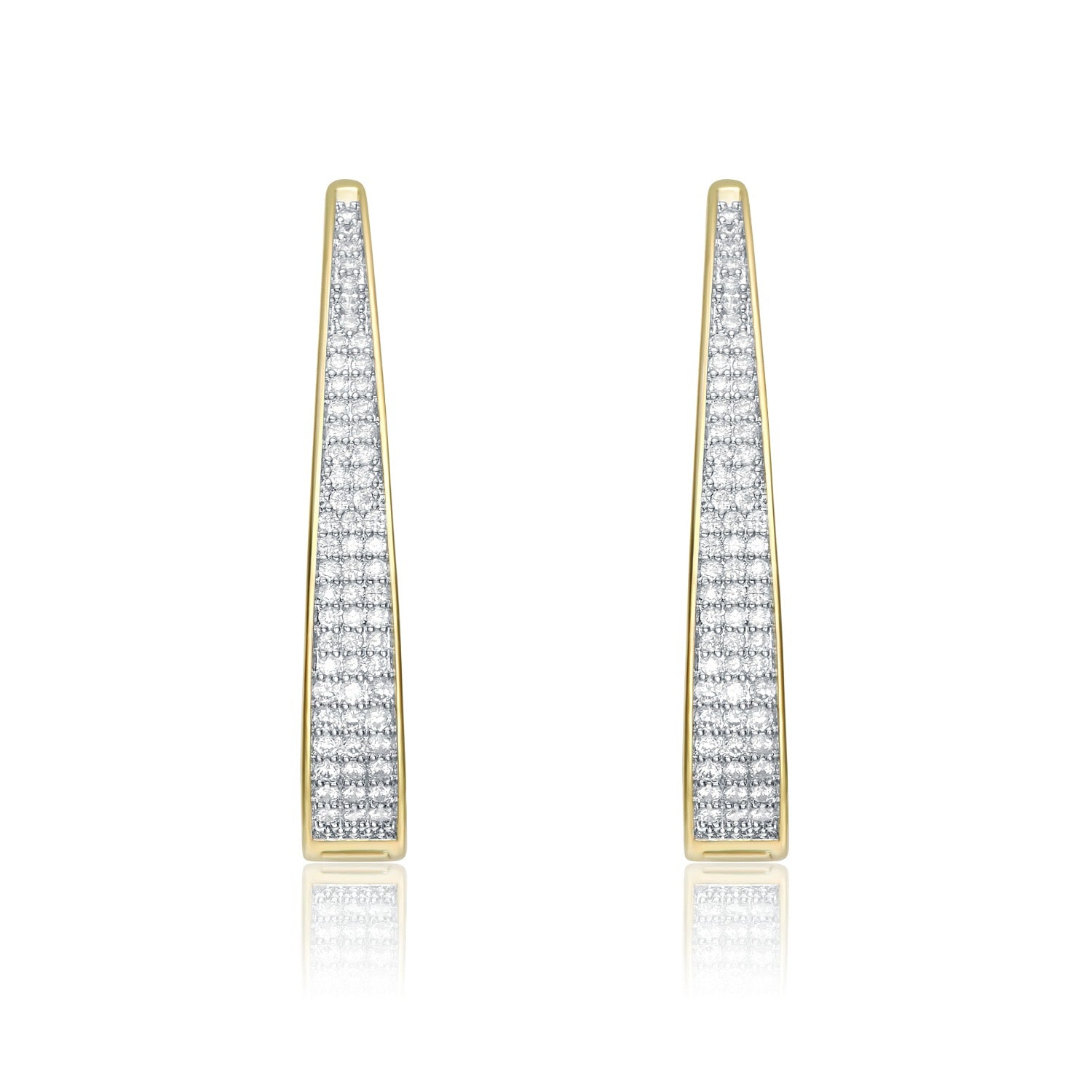 Yellow Gold Plated With Clear Cubic Zirconia Pave Oblong Oval Hoop Earrings