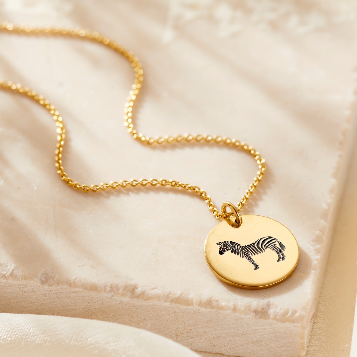 Yellow Gold Plated Zebra Spirit Animal Necklace