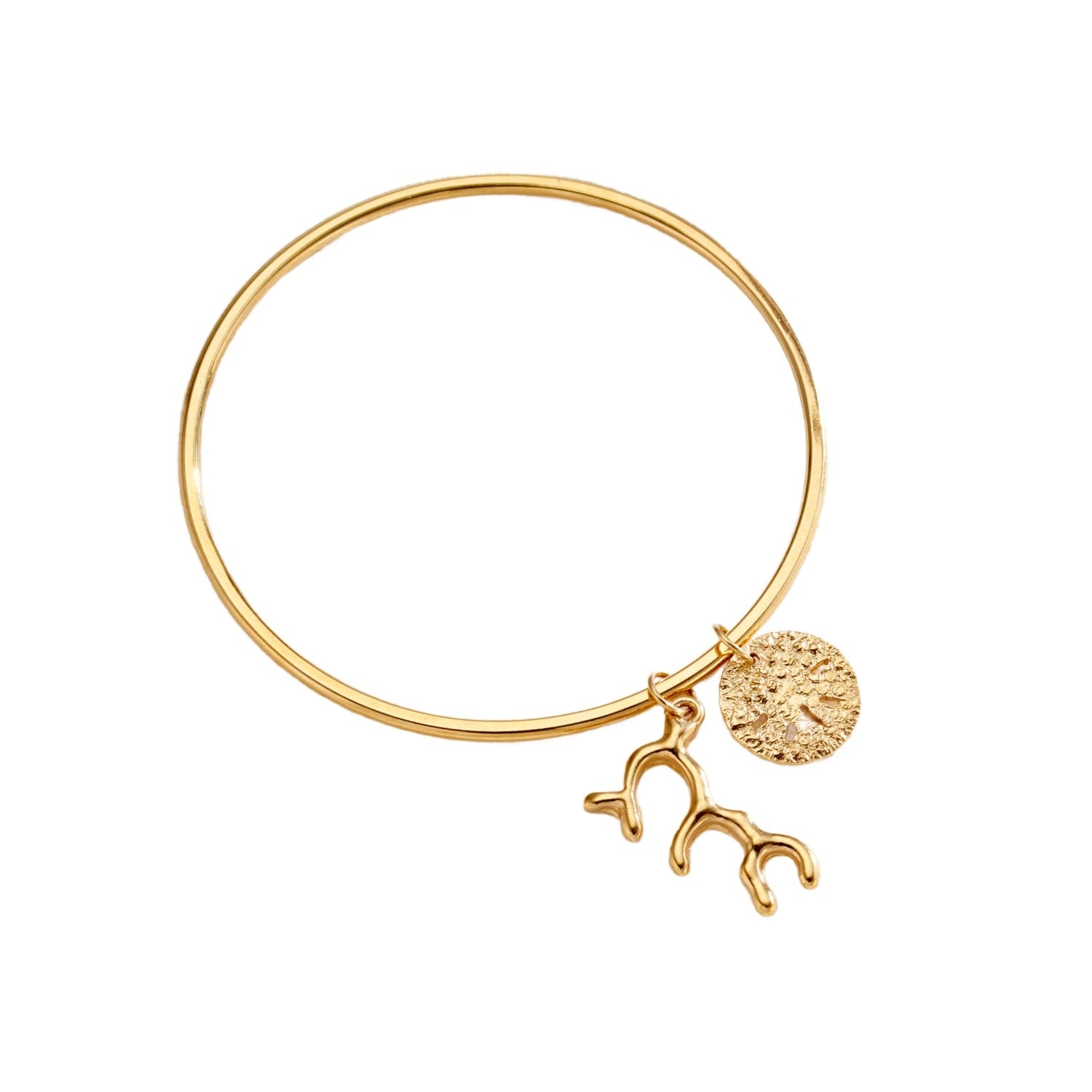 Yellow Gold Seashell Charm Bangle