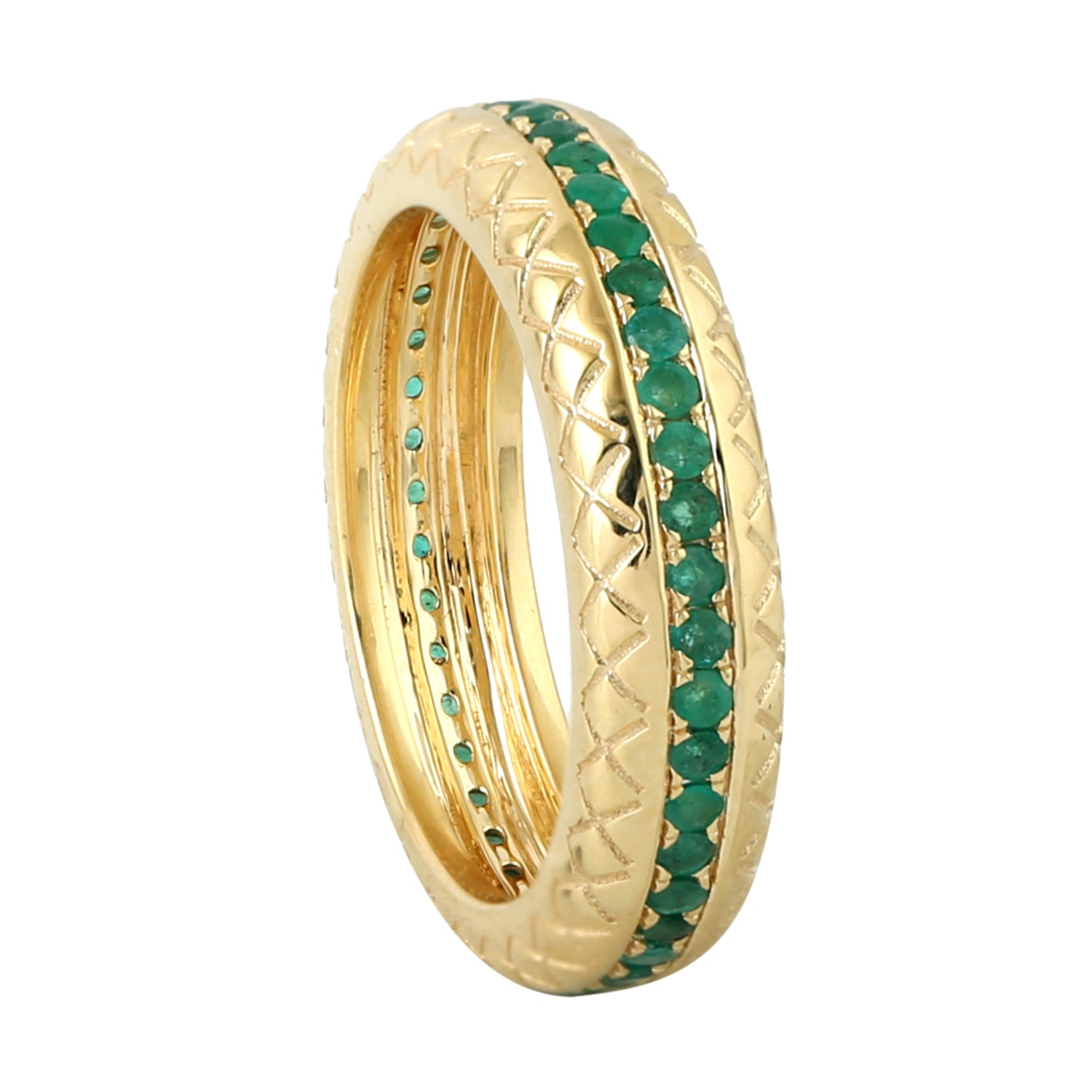 Handmade 18k Yellow Gold Natural Emerald Band Ring