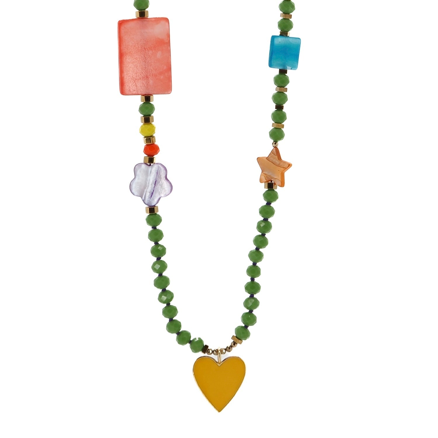 Yellow Heart Summer Vibe Beaded Colorful Necklace - Multicolor