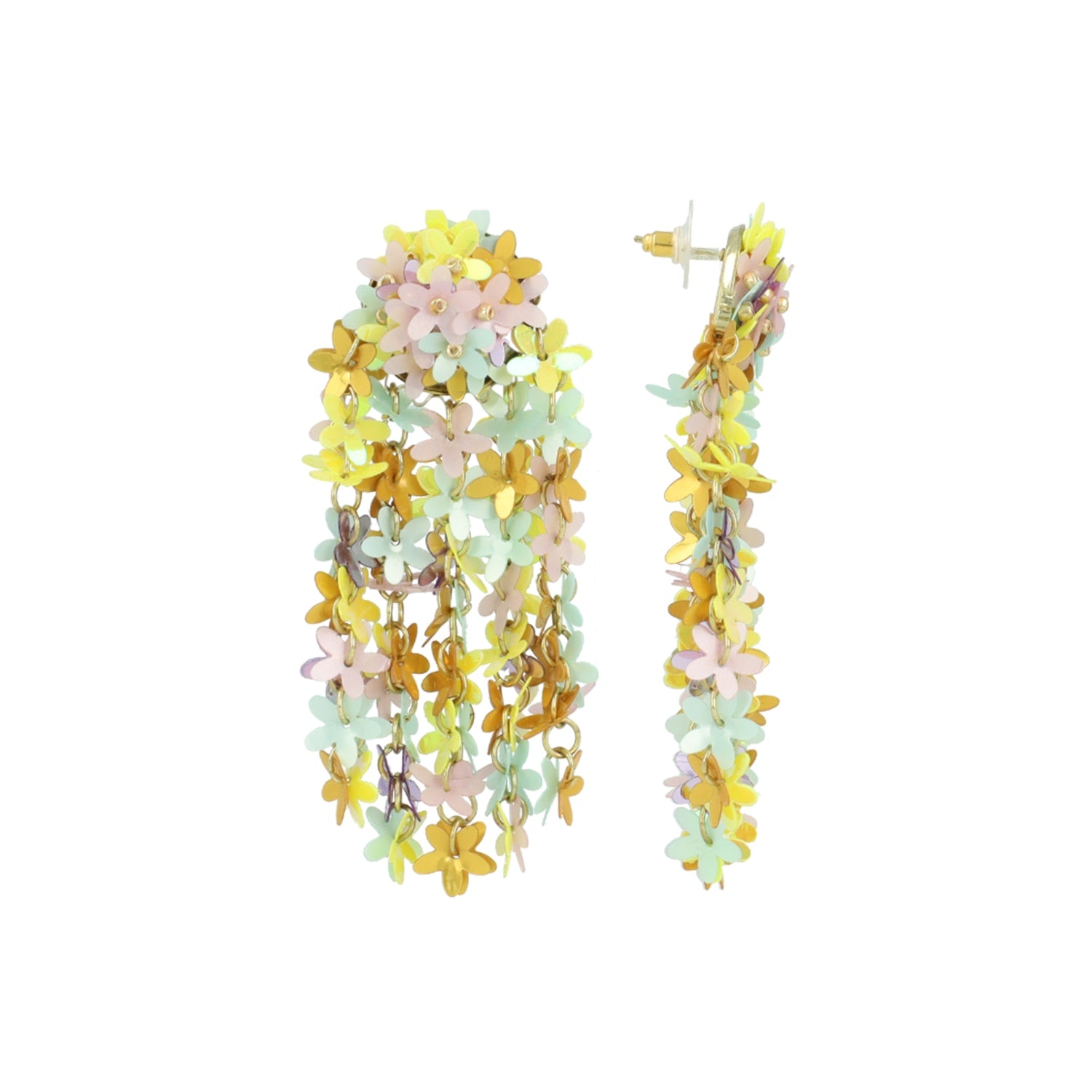 Yellow Lavender Mint Sequin Flower Rain Earrings