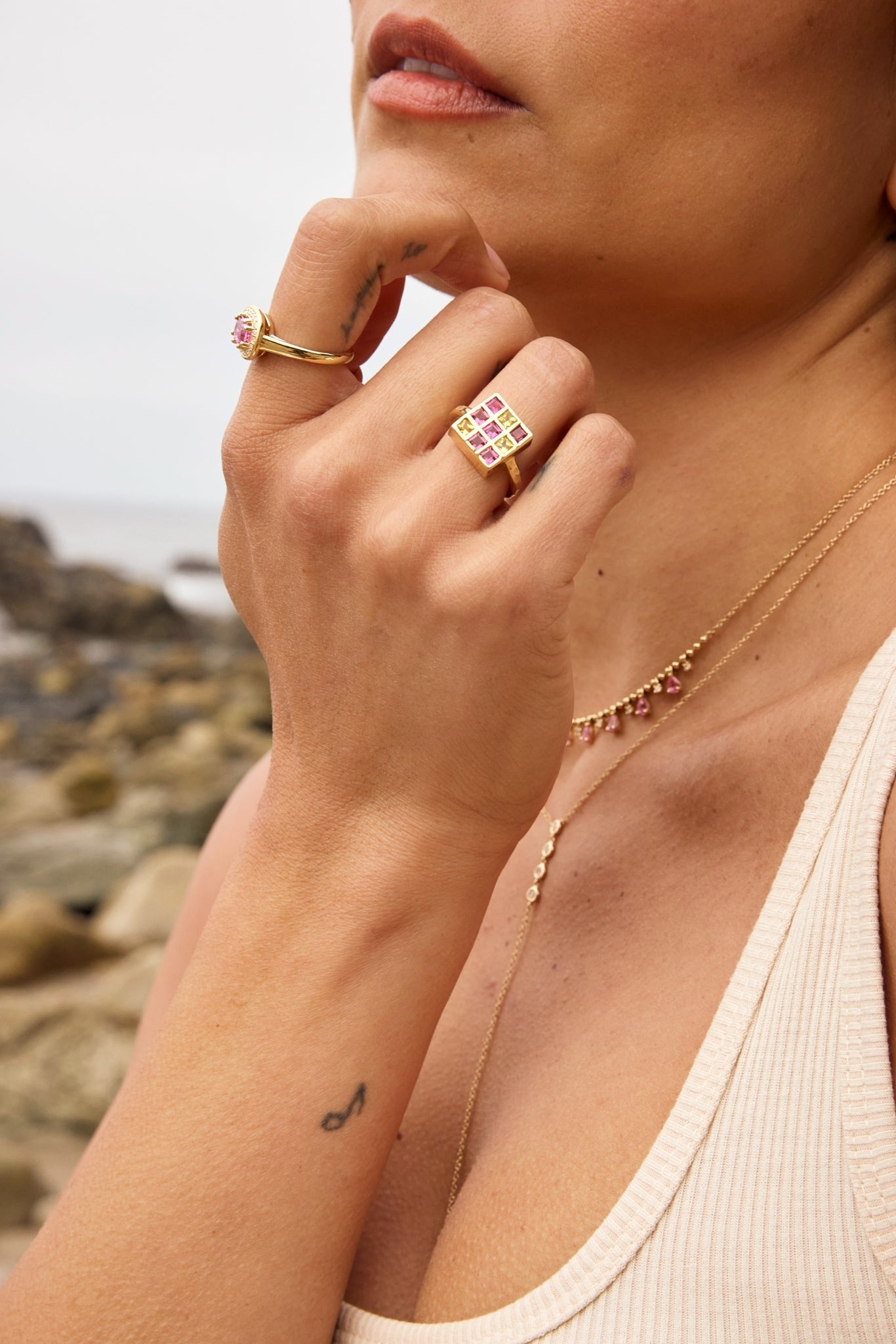 Yellow Sapphire & Pink Tourmaline Ring