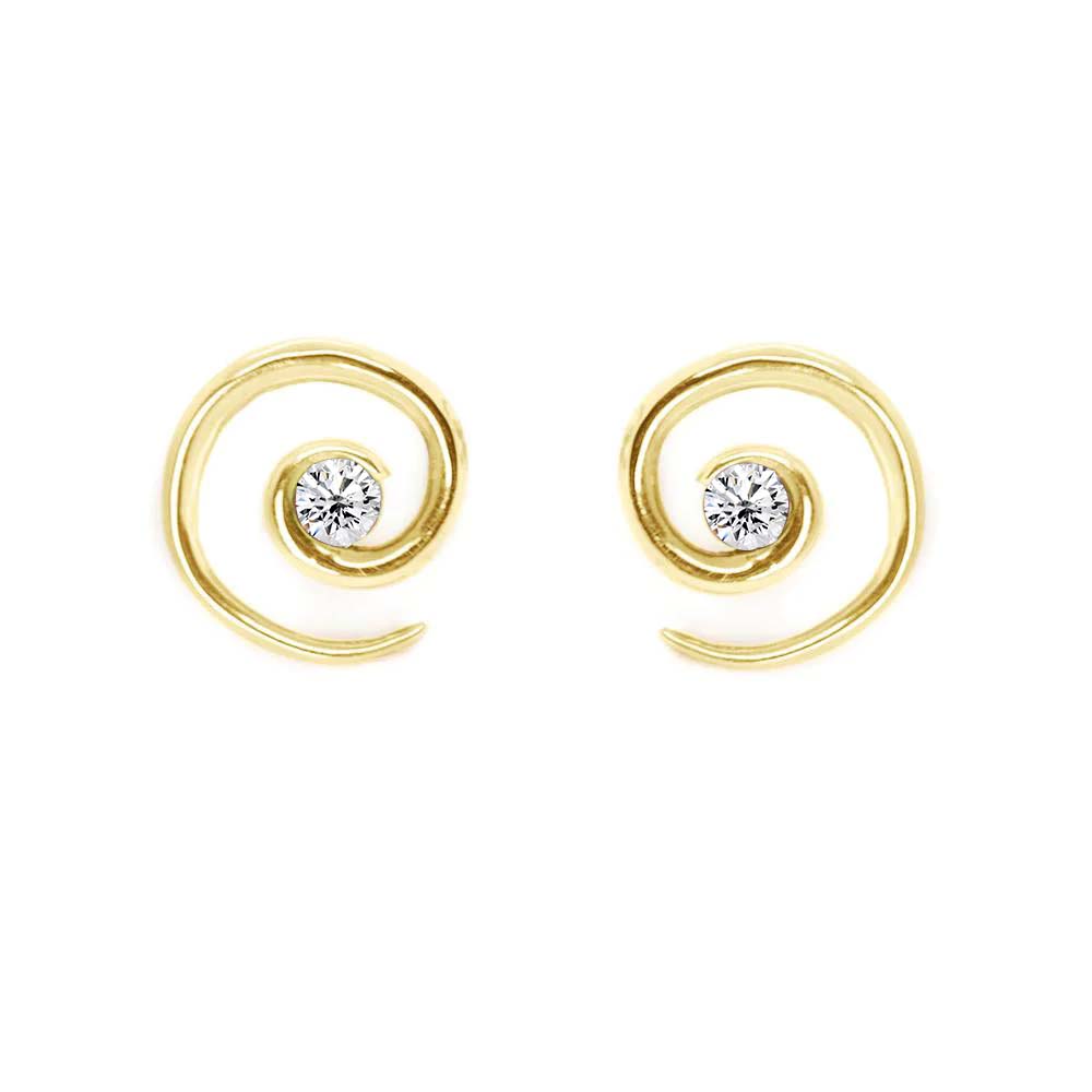 Yellow Gold Spiral Diamond Earrings