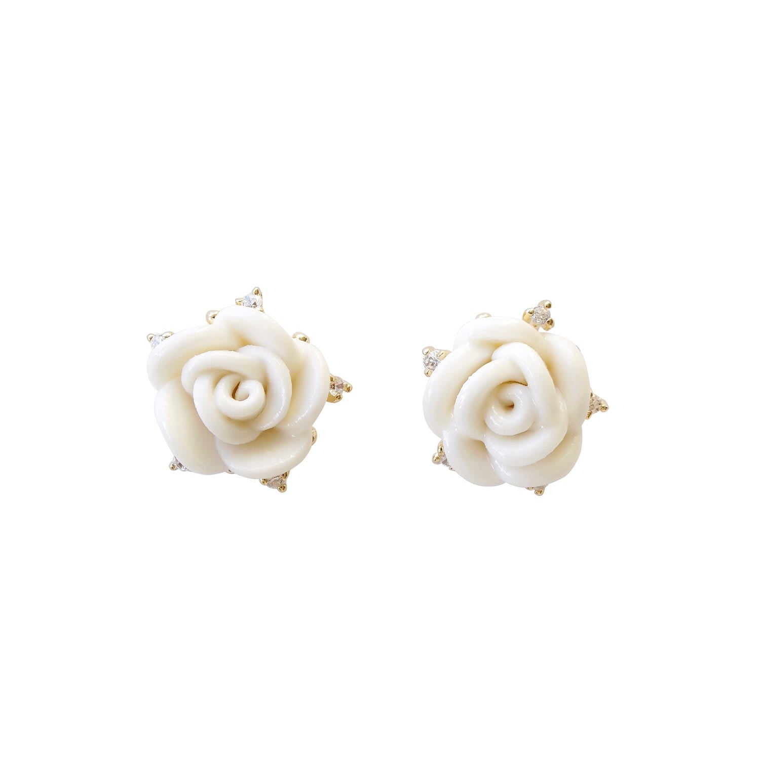 White Cloud Porcelain Rose Stud Earrings
