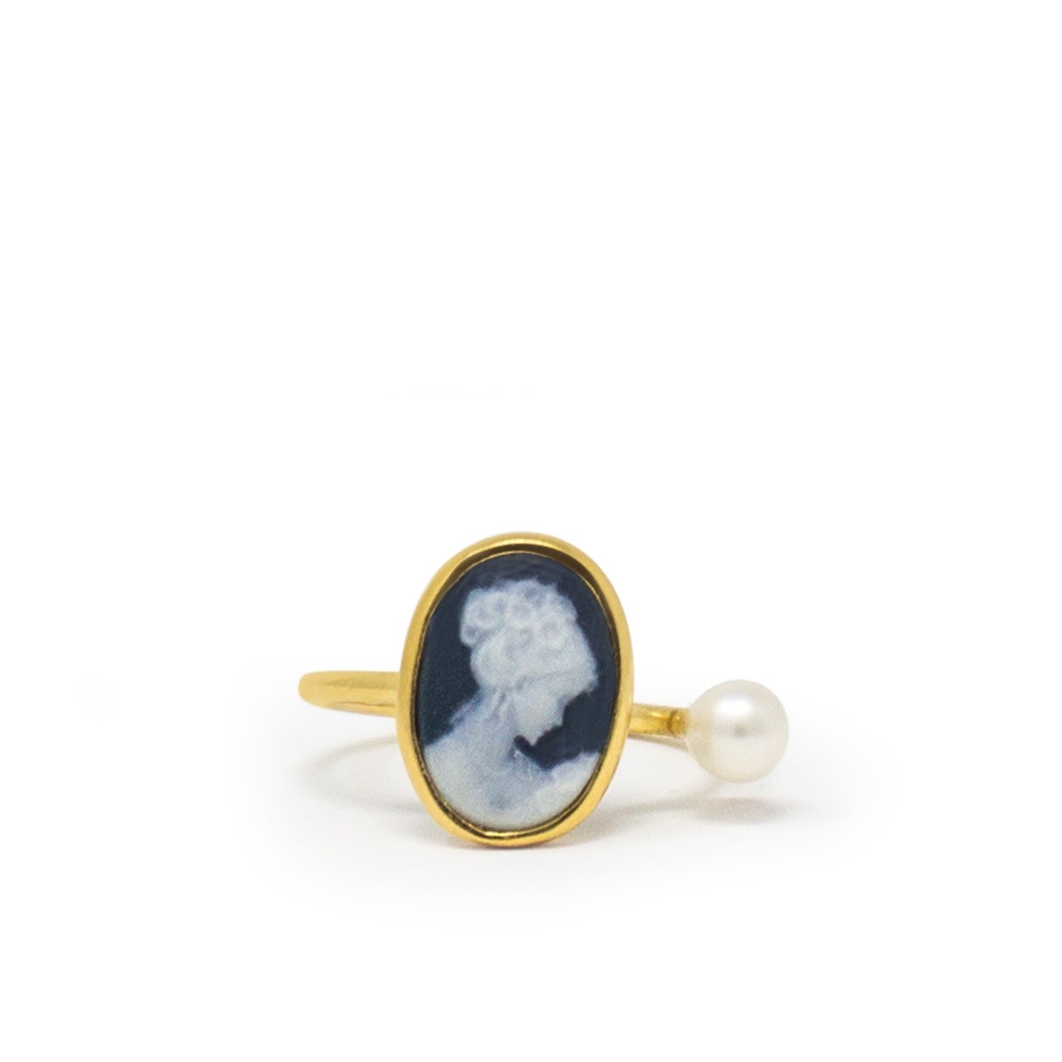 Black Mini Cameo & Pearl Ring