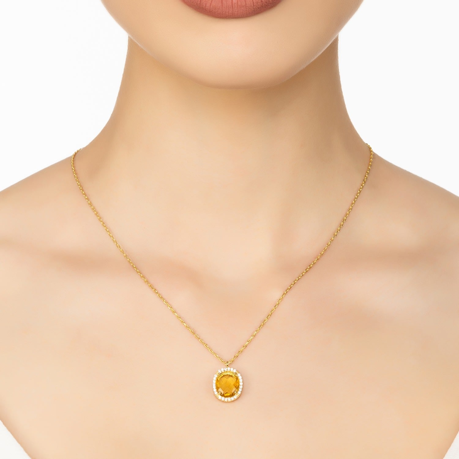 Beatrice Oval Gemstone Pendant Necklace Gold Citrine Hydro