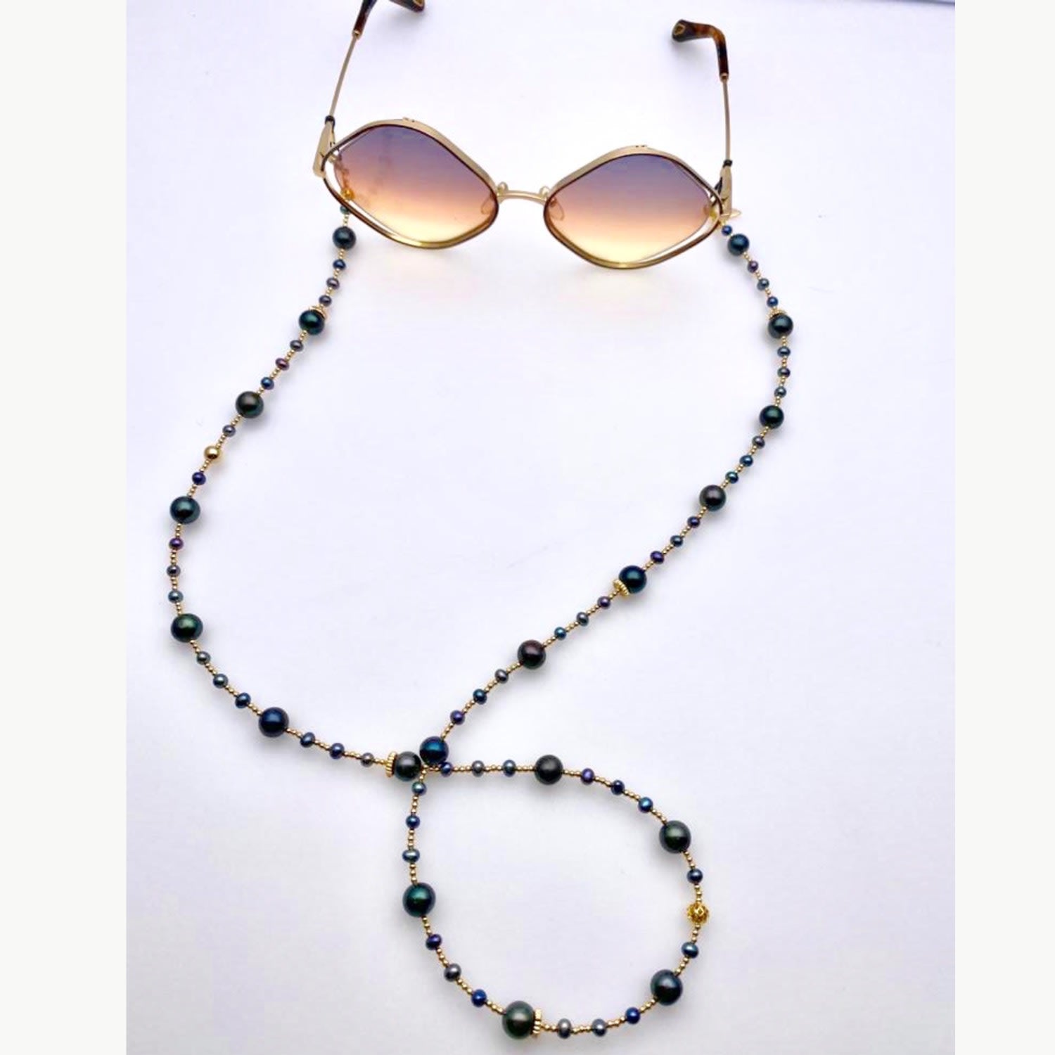 Removable Black Freshwater Pearls Glasses Chain
