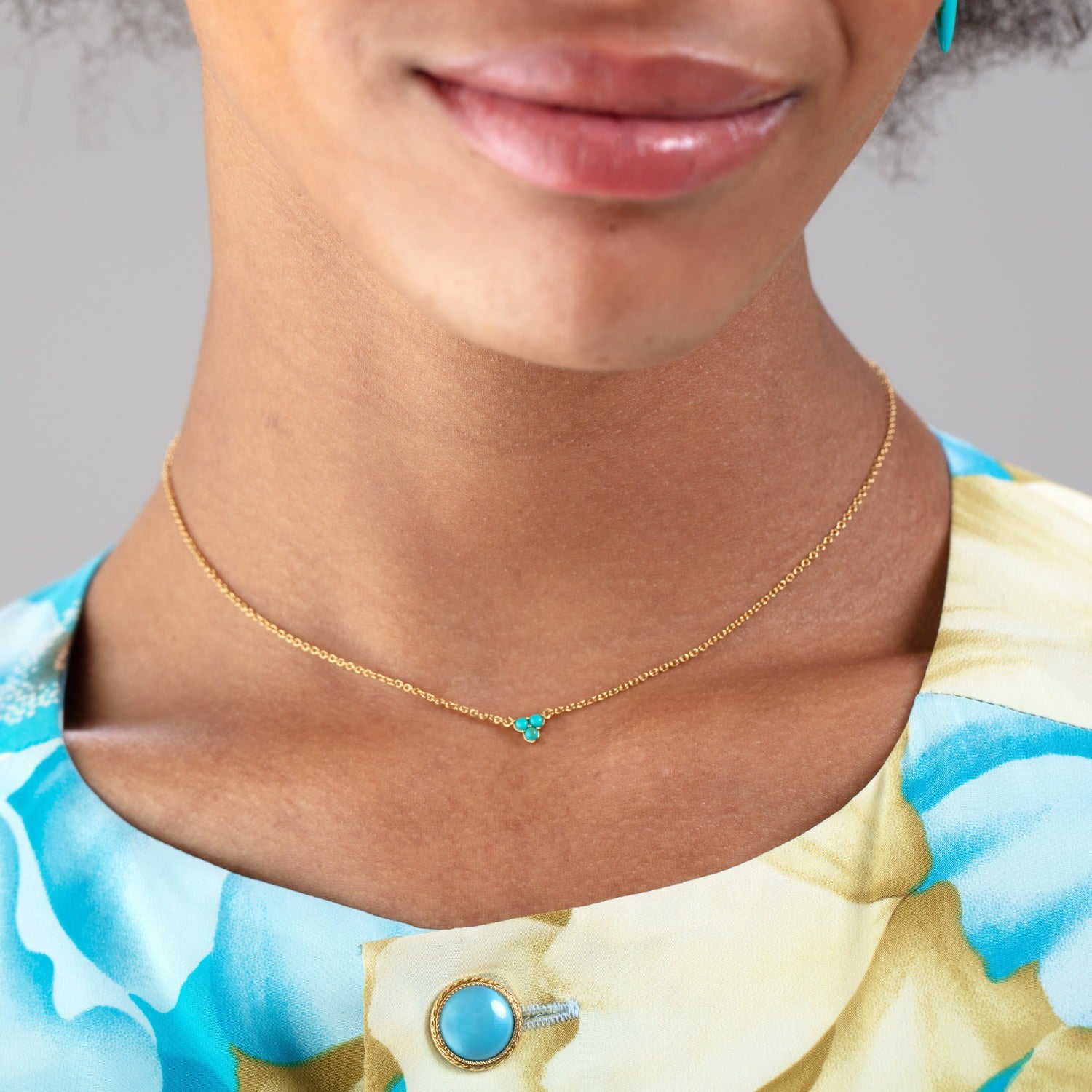 Gold Turquoise Trinity Necklace With Slider Clasp