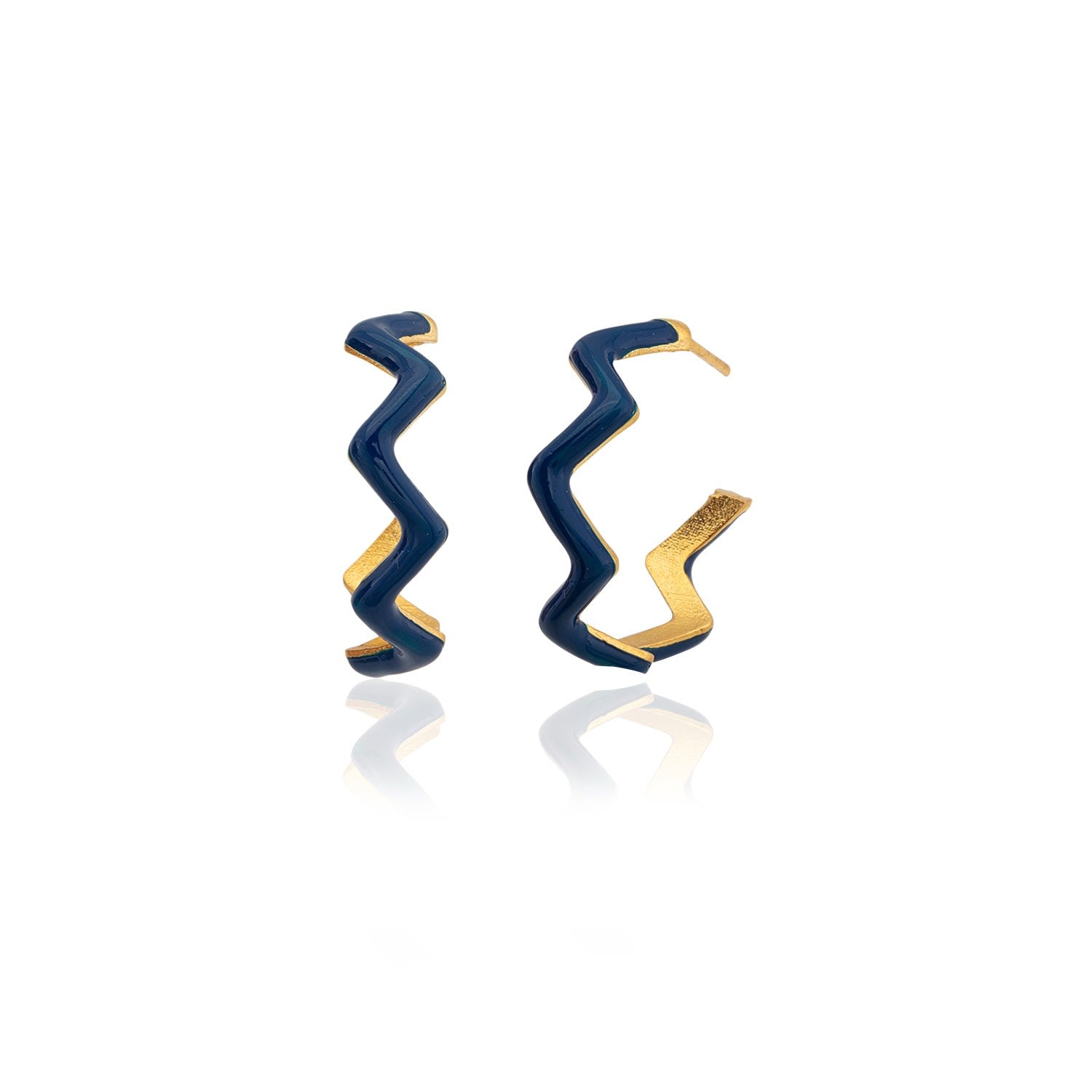 Navy Blue Zig Zag Hoop Earrings