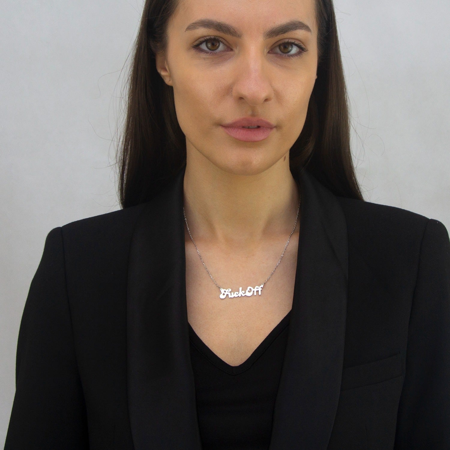 Sterling Silver Fuck Off Statement Necklace