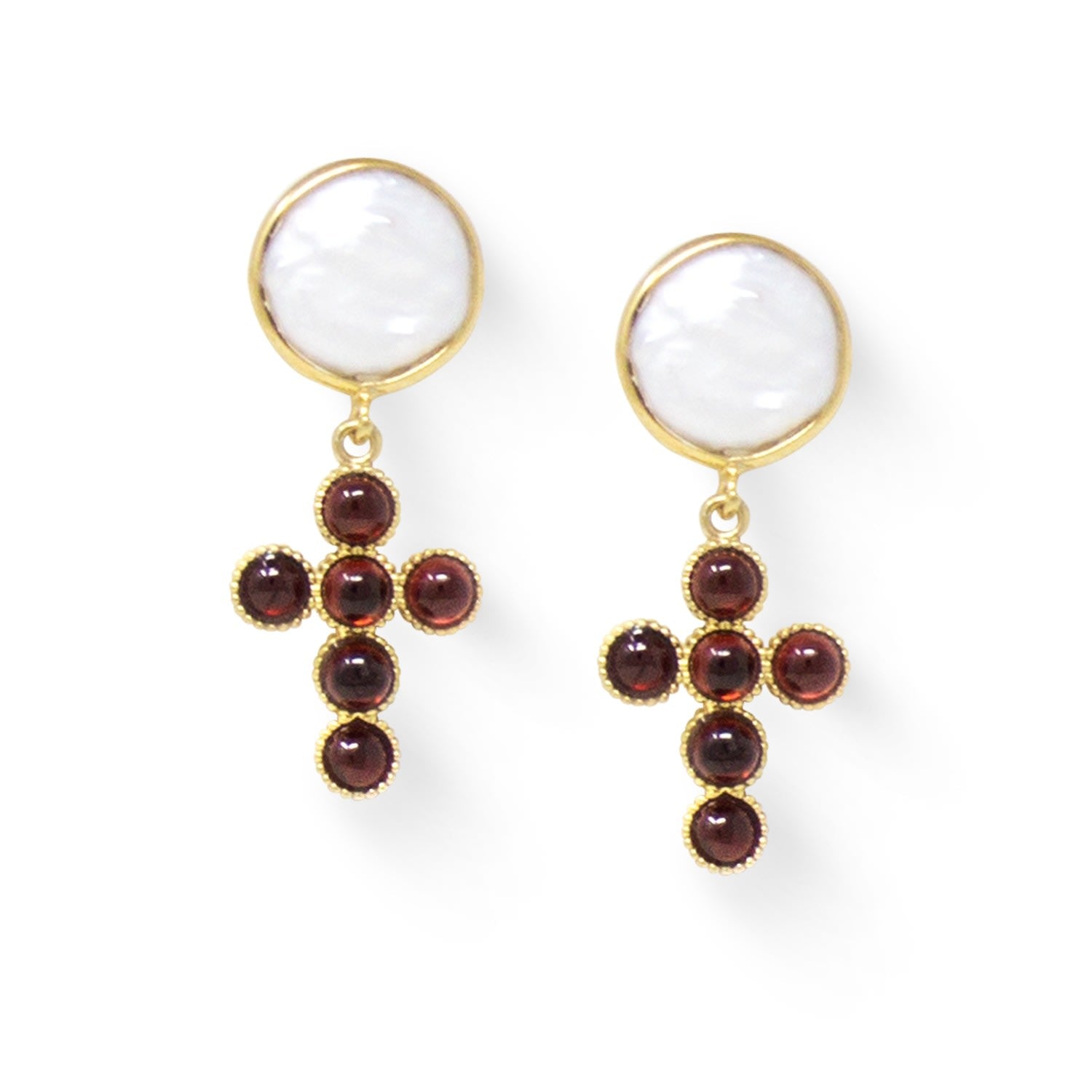 Hope Gold-Plated Garnet Cross Earrings