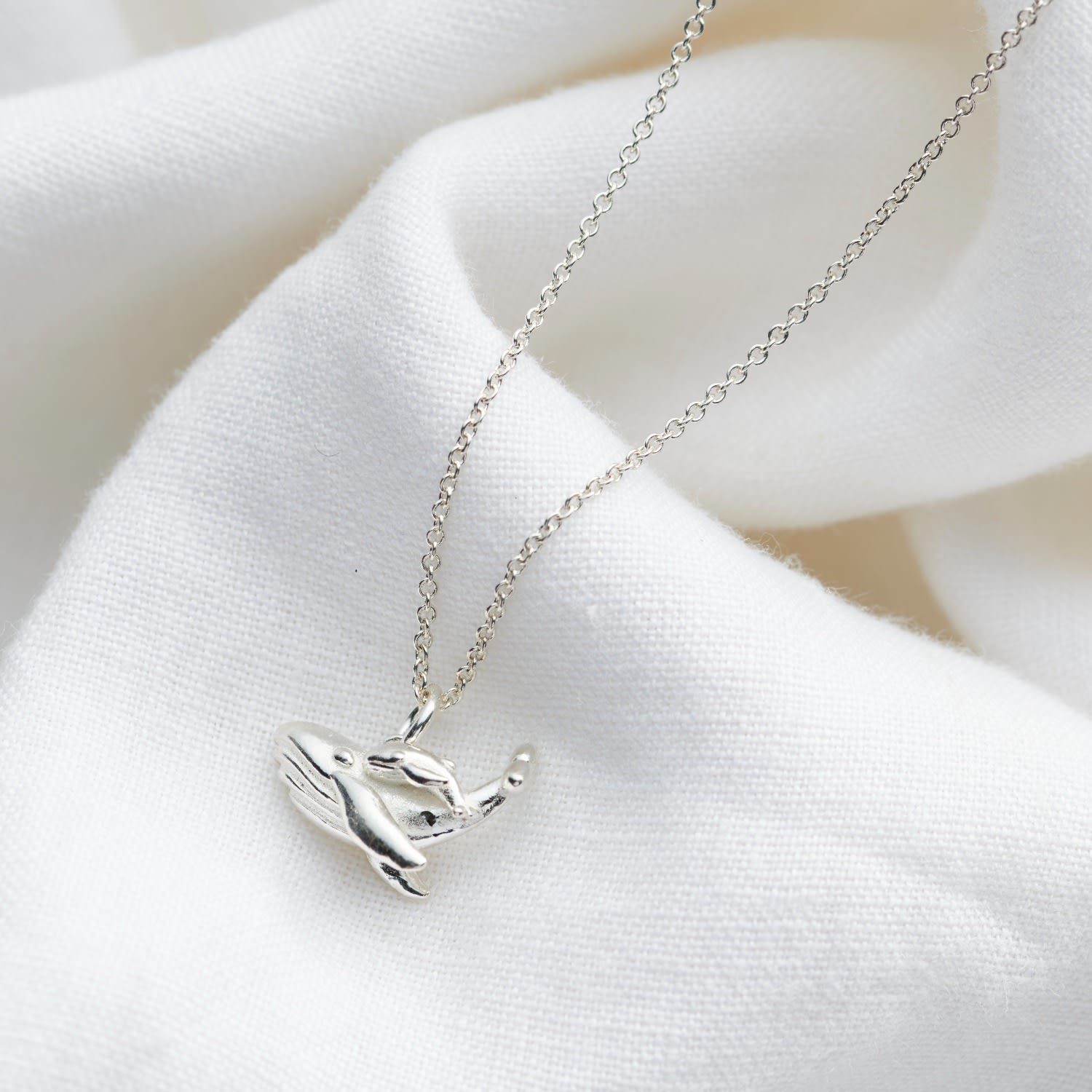 Sterling Silver Mummy & Baby Whale Charm Necklace