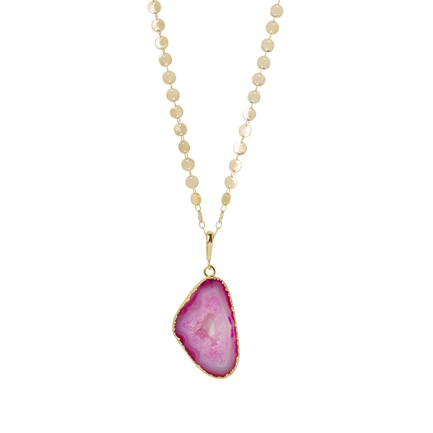 Ultra Fuchsia Pink Agate Super-Long Gold Pendant Necklace