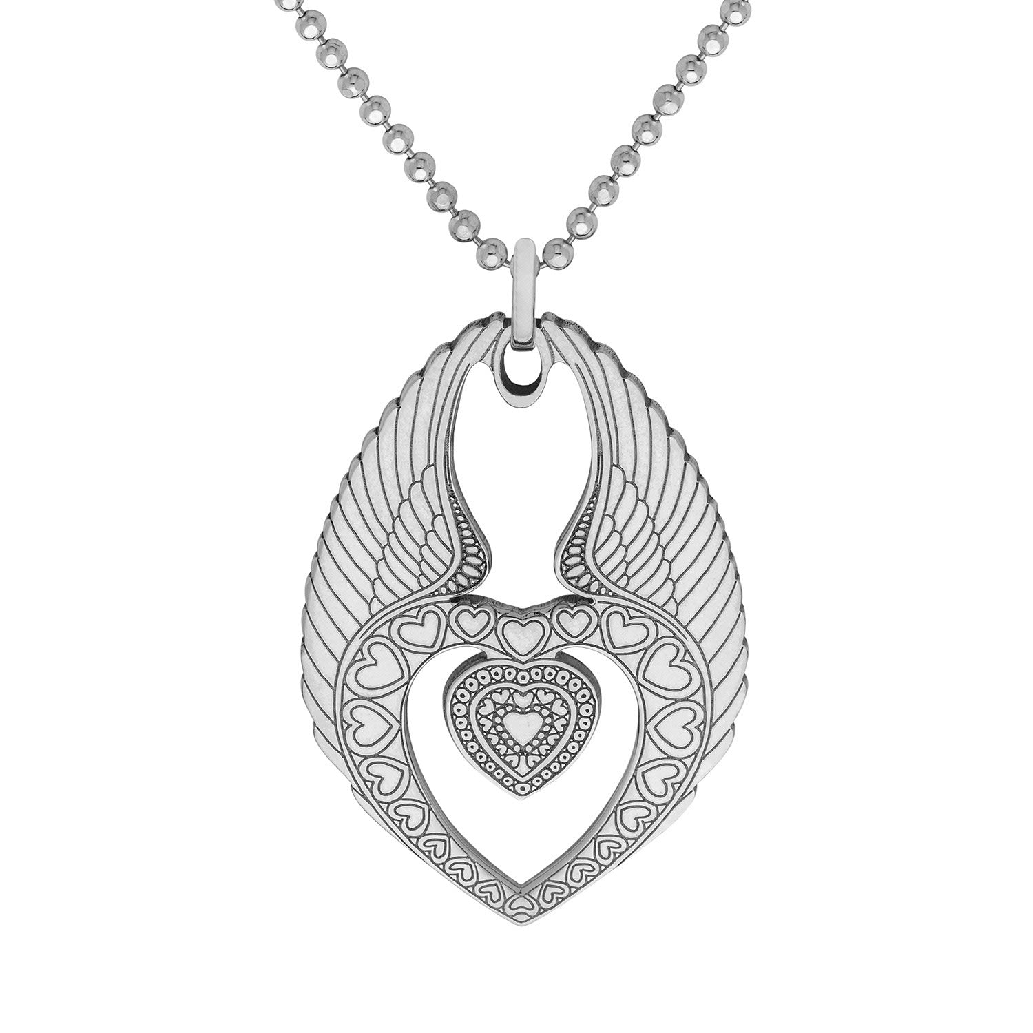 Medium Silver Winged Heart Pendant Necklace