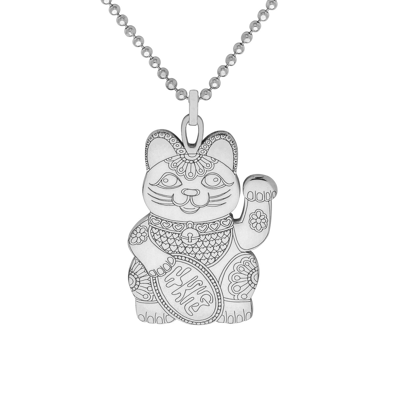 Small Silver Lucky Cat Pendant Necklace