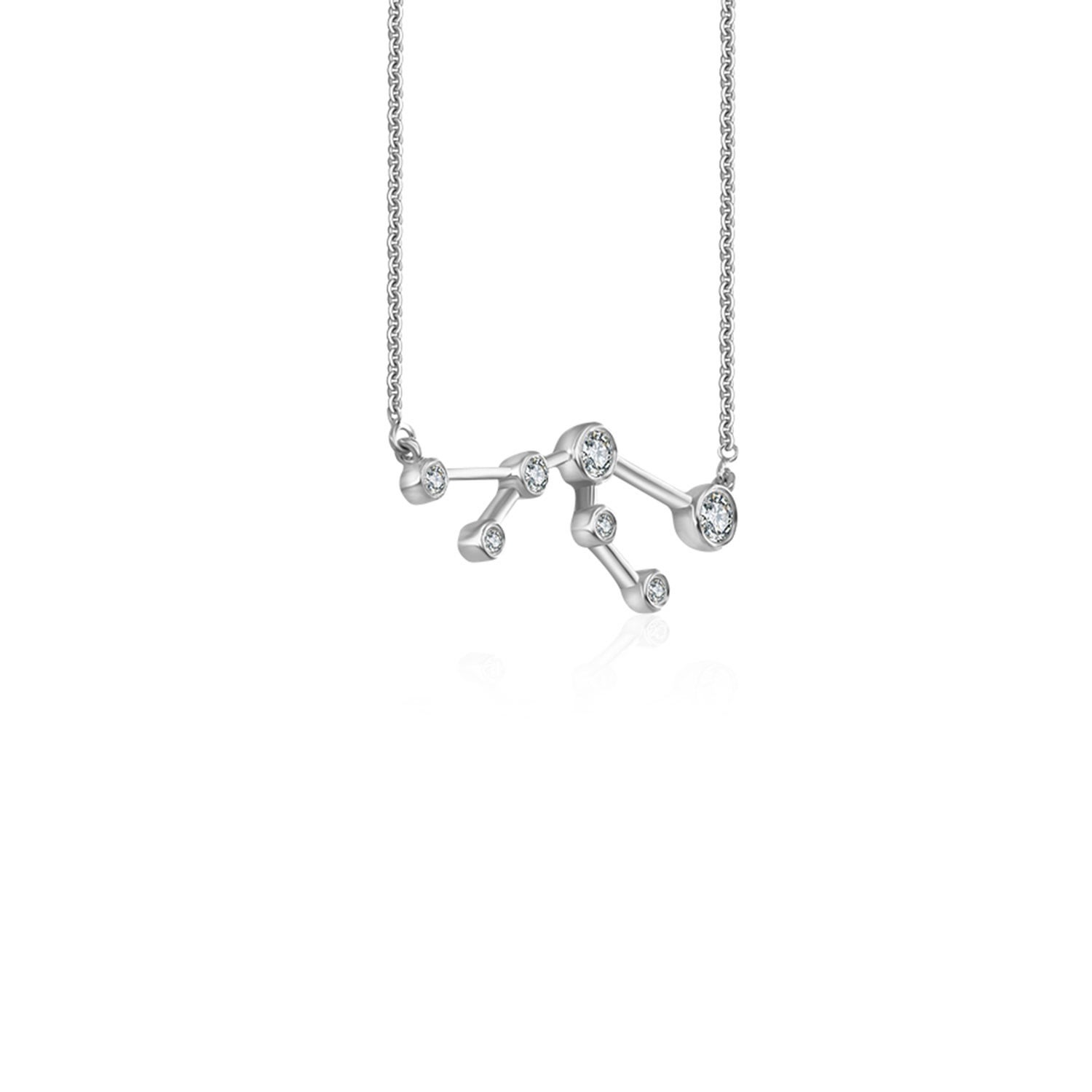 Taurus Zodiac Constellation Necklace 18K White Gold & Diamond