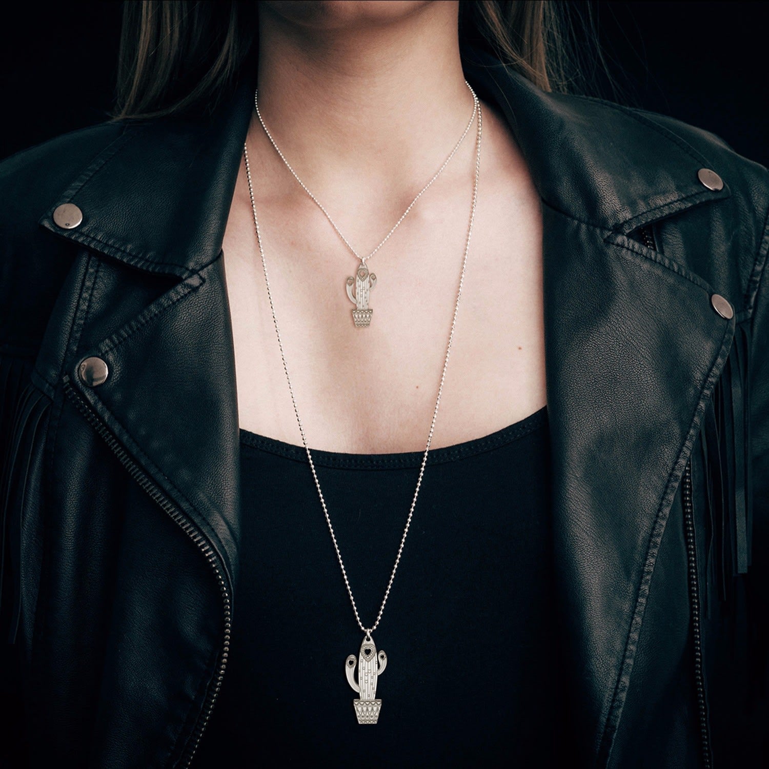 Medium Silver Carrie The Cactus Pendant Necklace