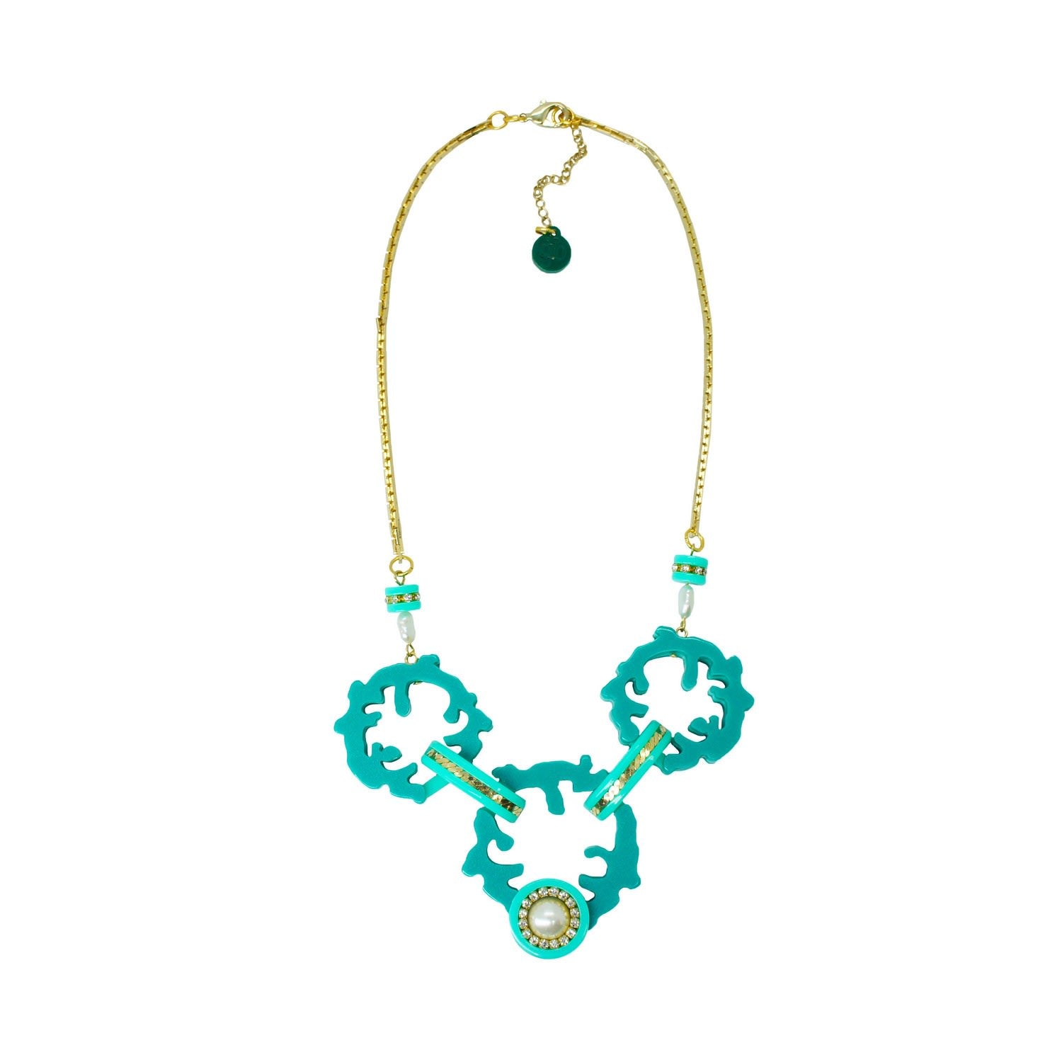 Handmade Necklace Hoop Coral Turquoise Green
