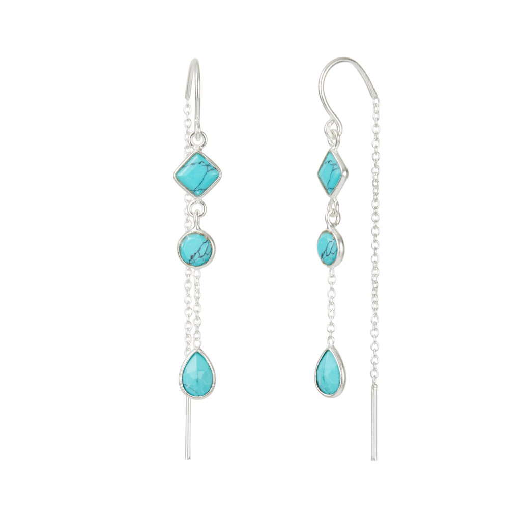 Drop In The Ocean Silver Threader Earrings - Turquoise