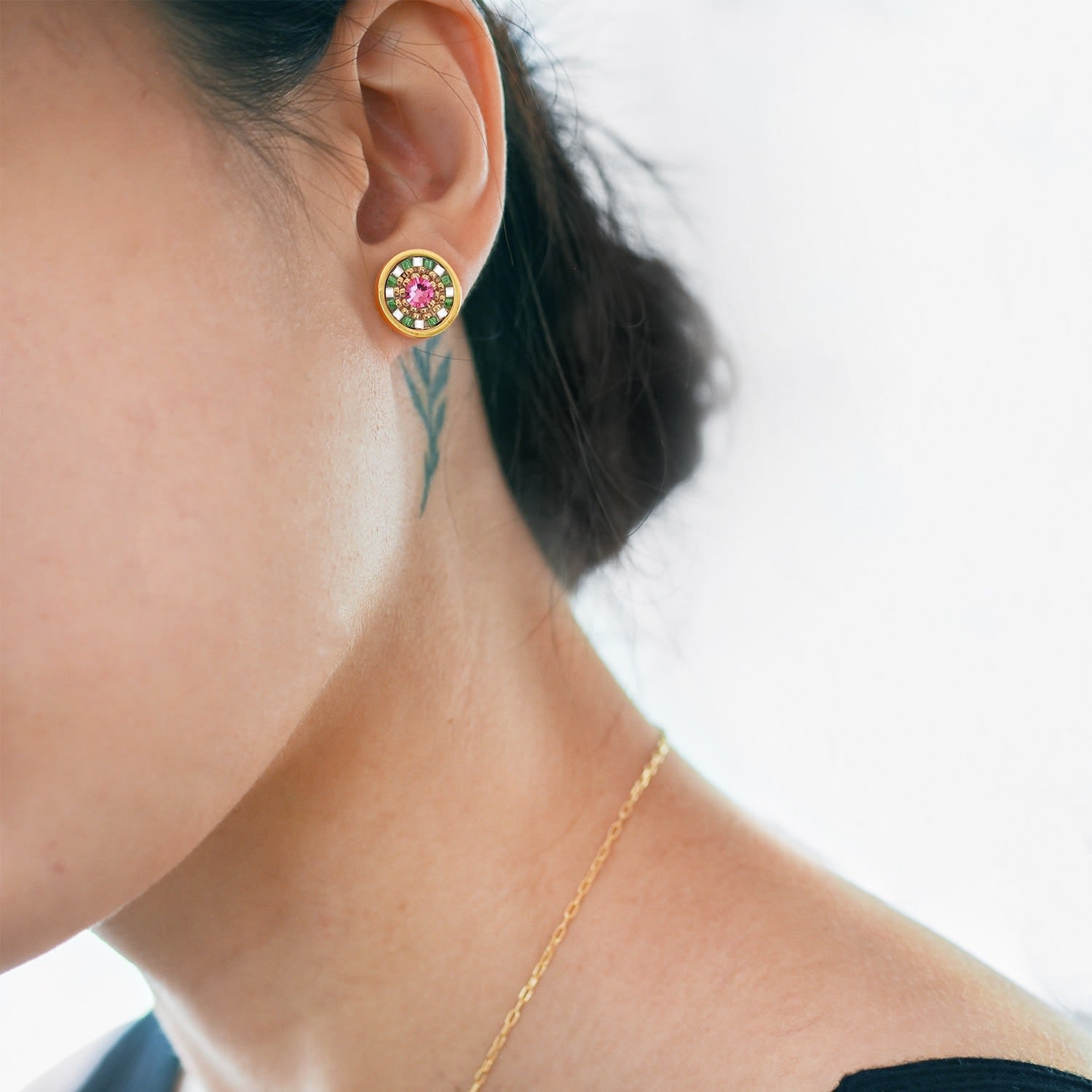 Striped Medallion Stud Earrings - Emerald Rose