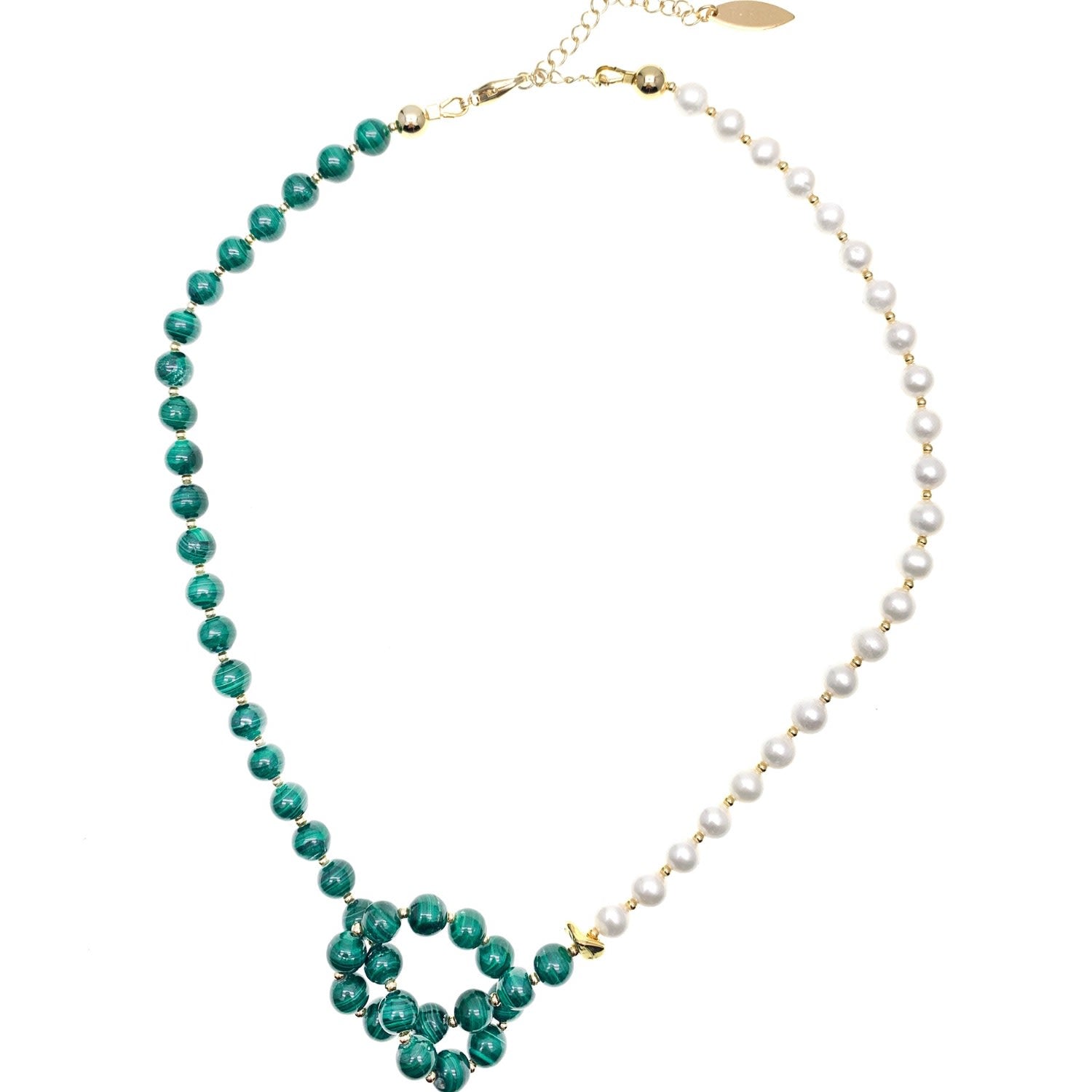Malachite With Freshwater Pearl Knotted Necklace
