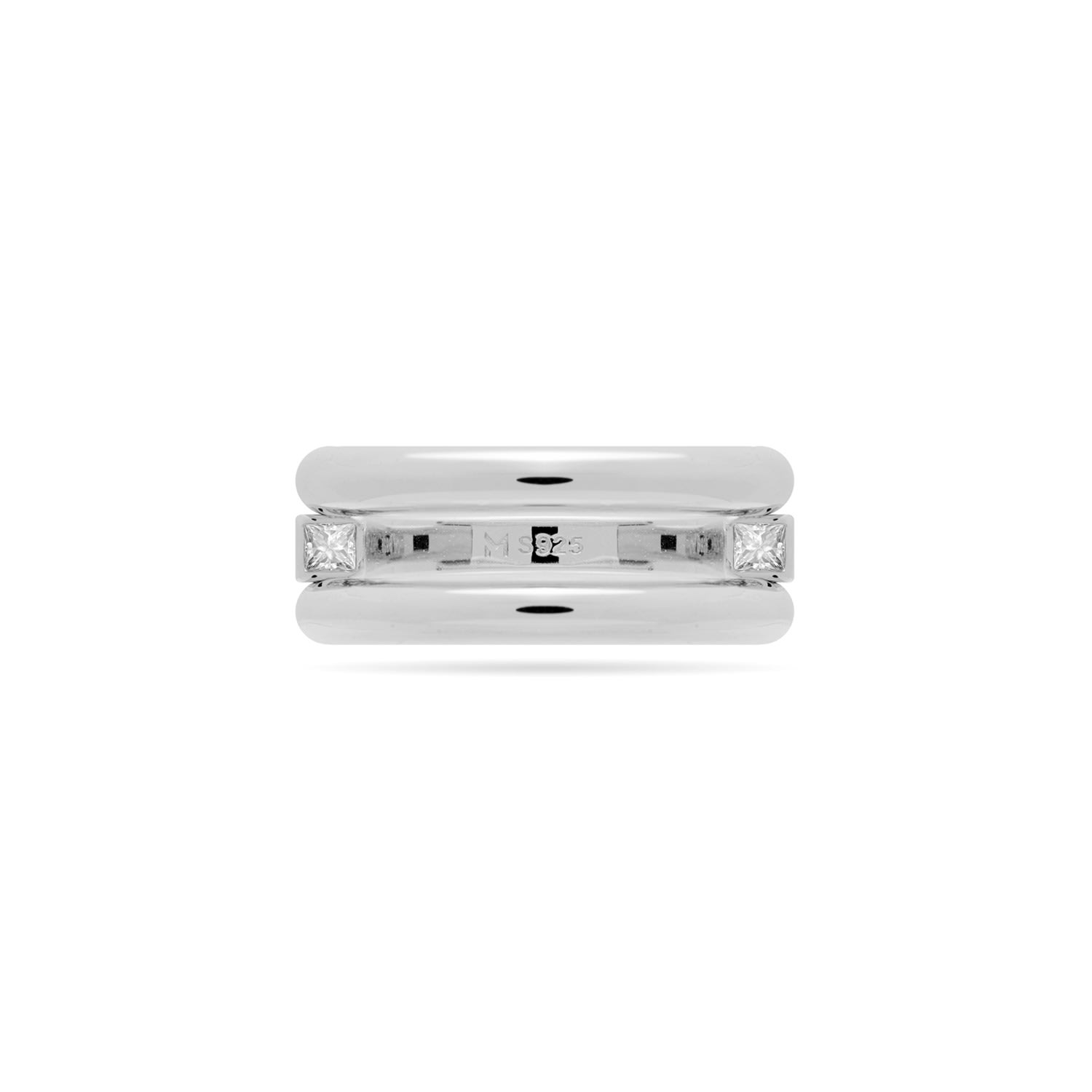 Round And Square Triple Band Convertible Ring With Cz - Silver