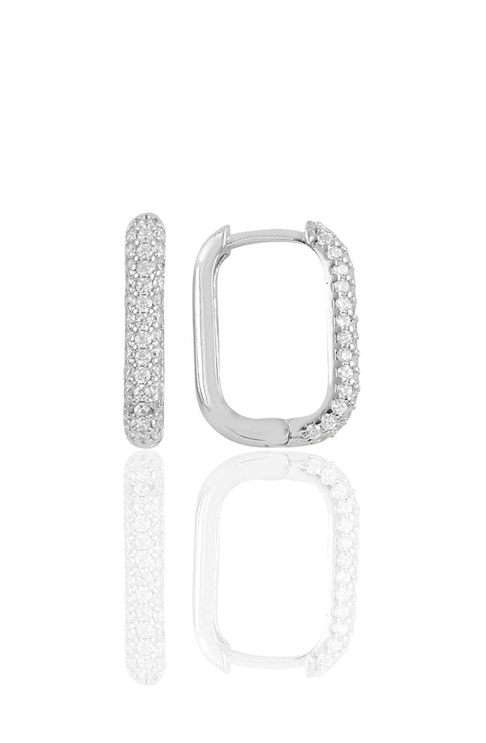 Pave Rectangular Huggie Earring - Silver