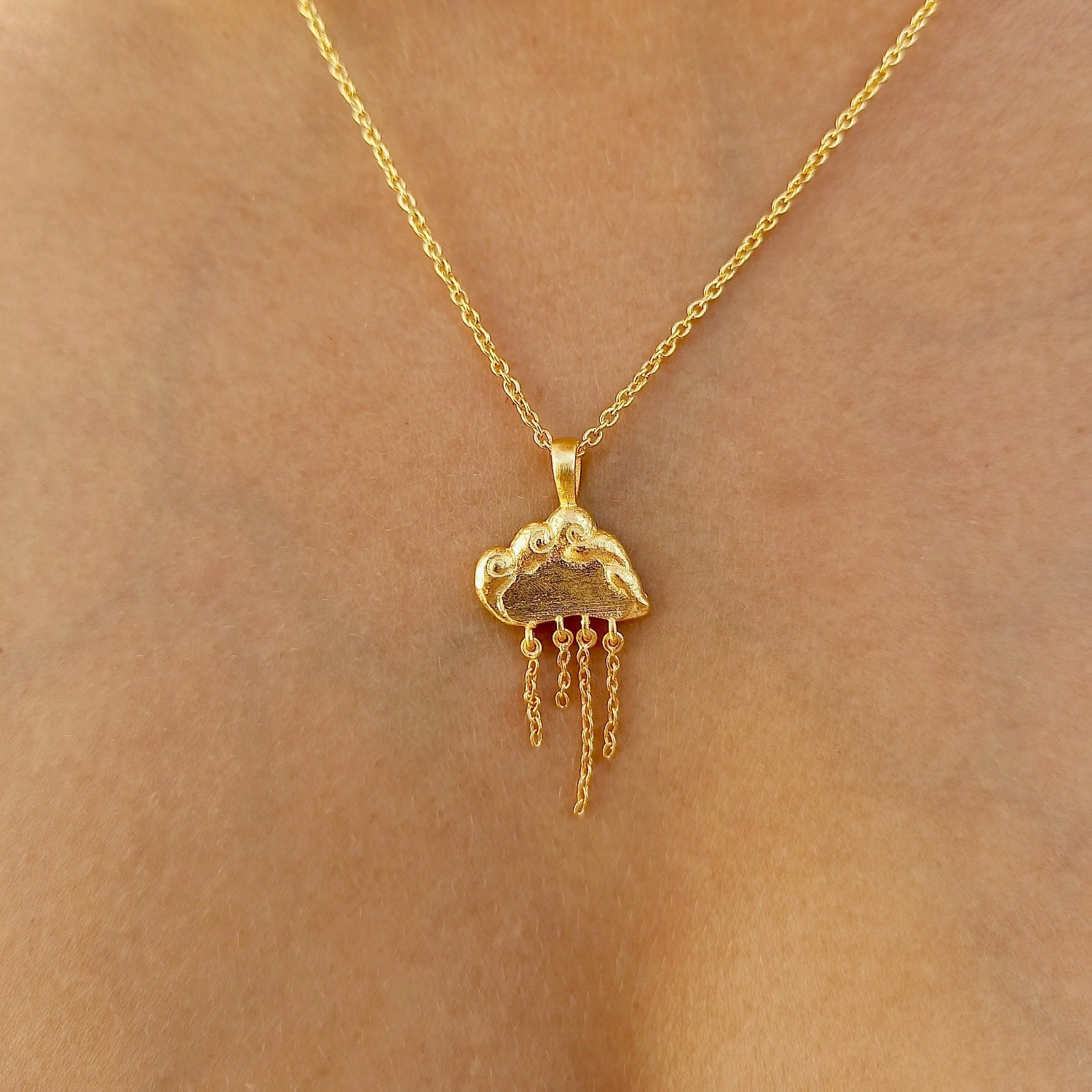 Monsoon Cloud & Rain Charm Necklace - Gold Vermeil