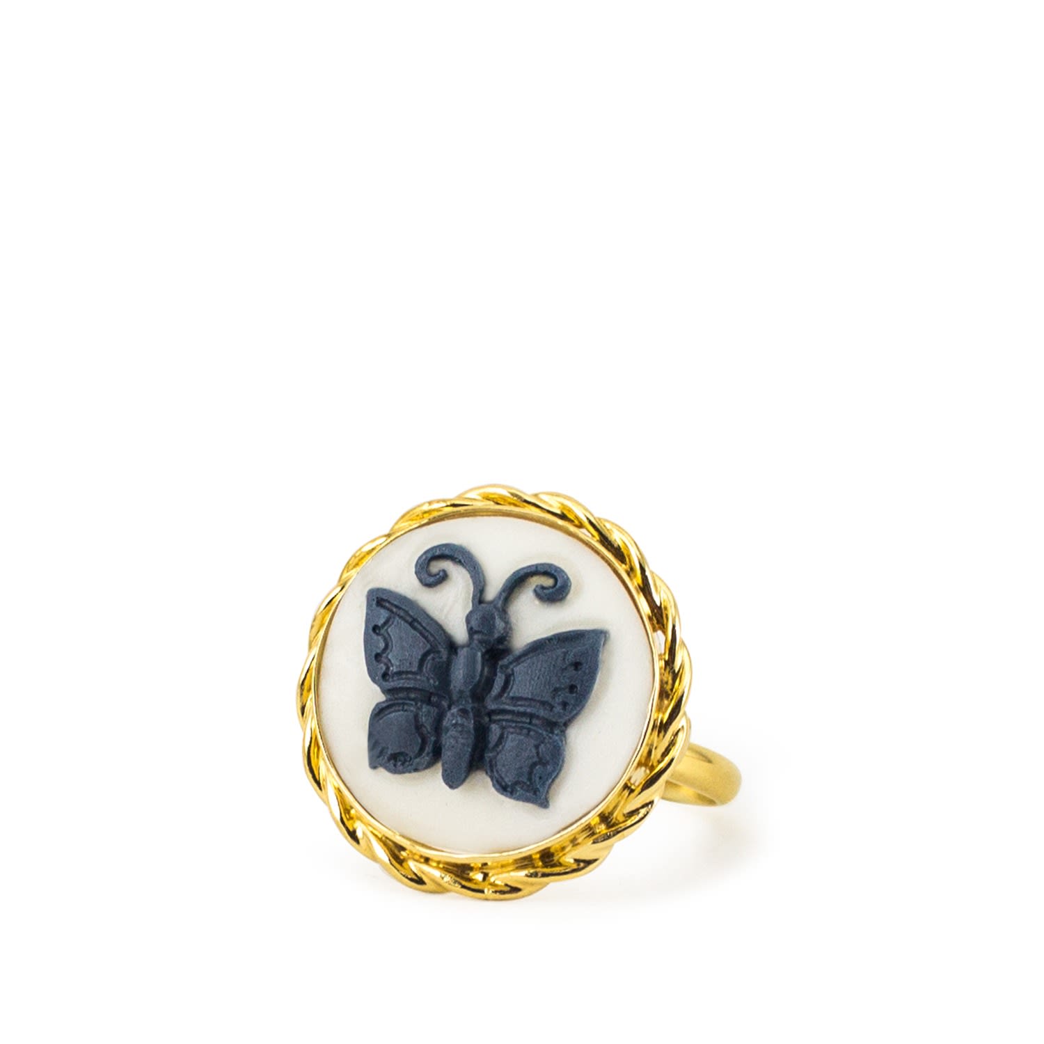 White Butterfly Cameo Ring