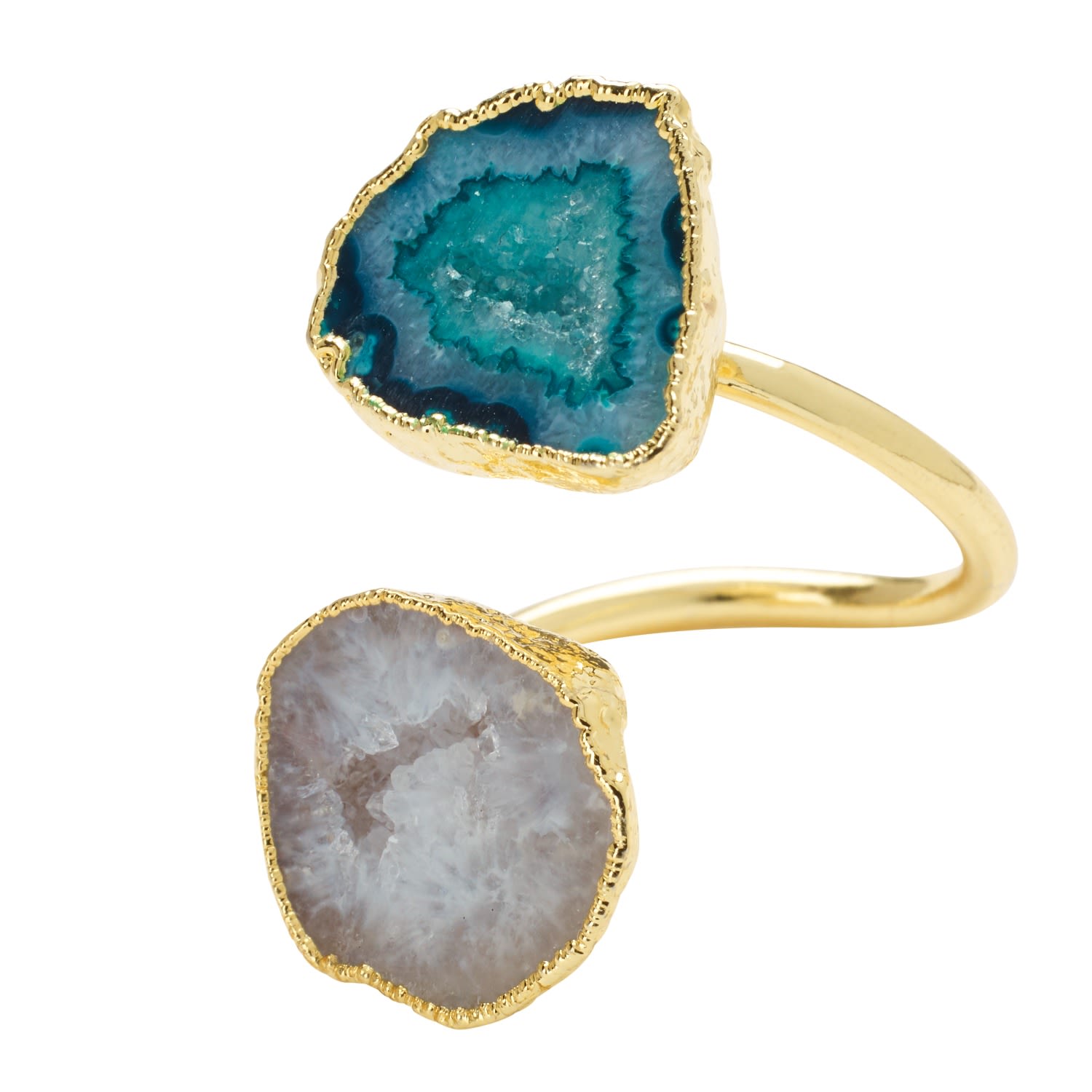 Turquoise White Duo Crystal Adjustable Gold Ring