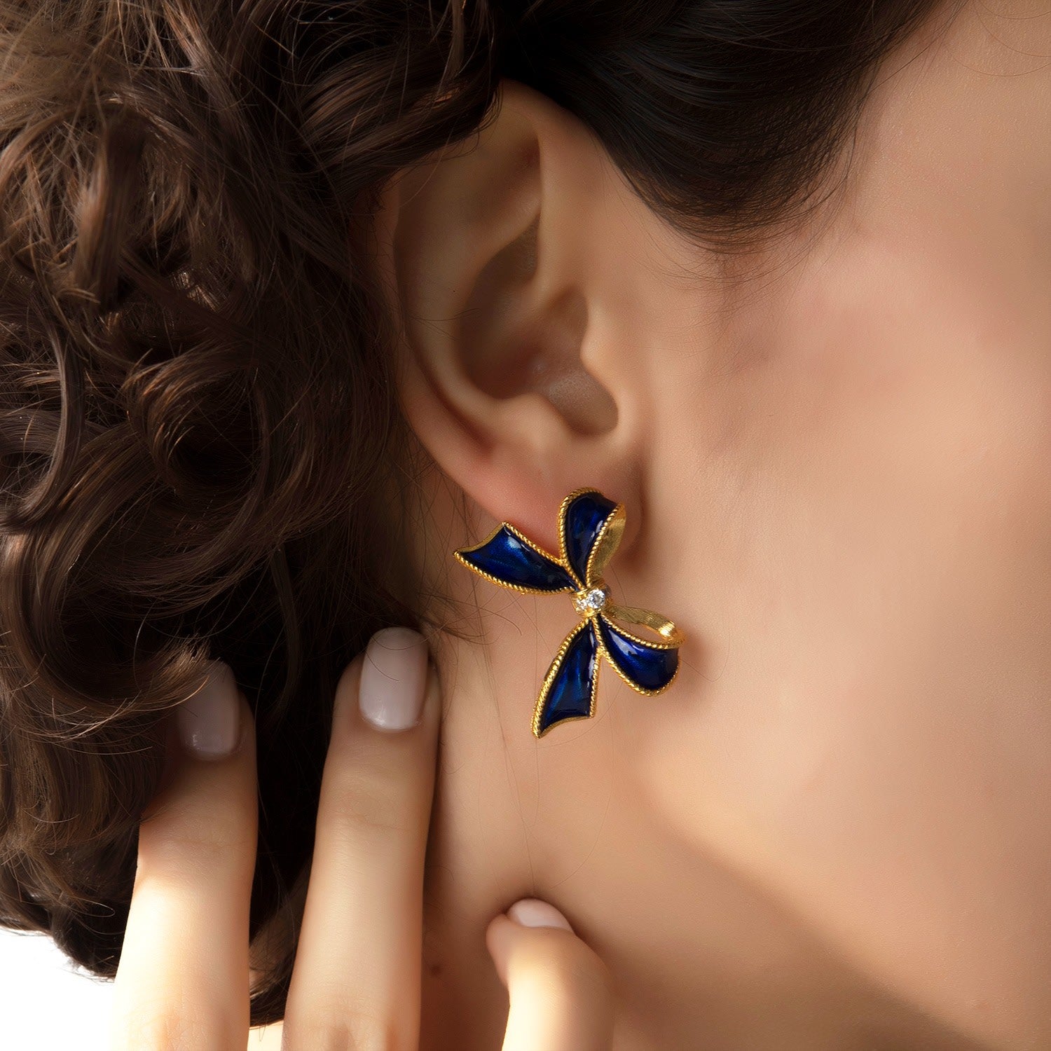 Navy Blue Bow Earrings