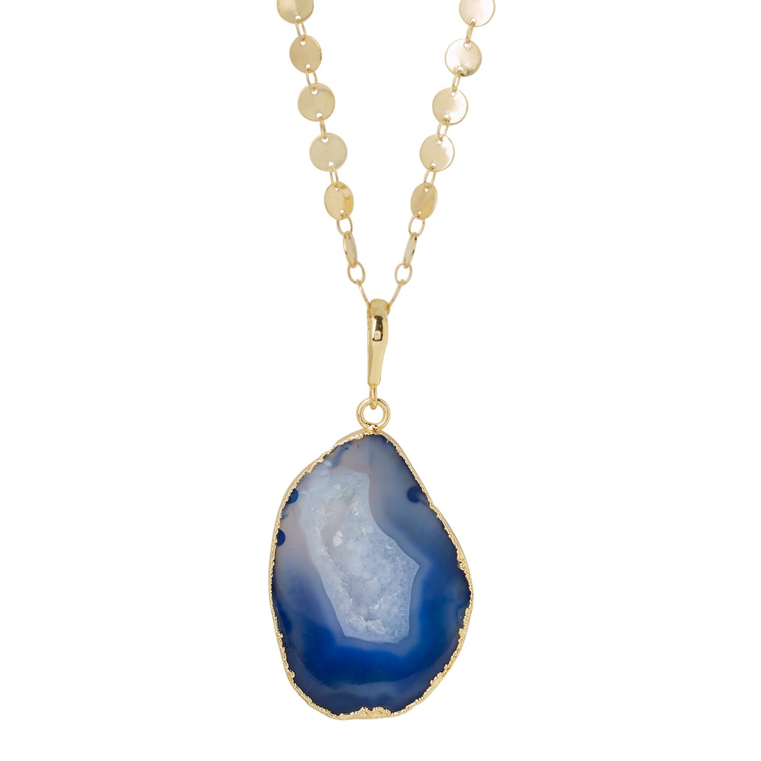 Ultra Cobalt Blue Agate Super-Long Gold Pendant Necklace