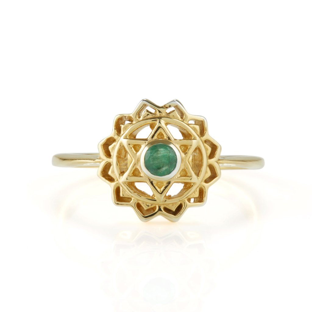 Heart Chakra Gold Vermeil Ring - Emerald