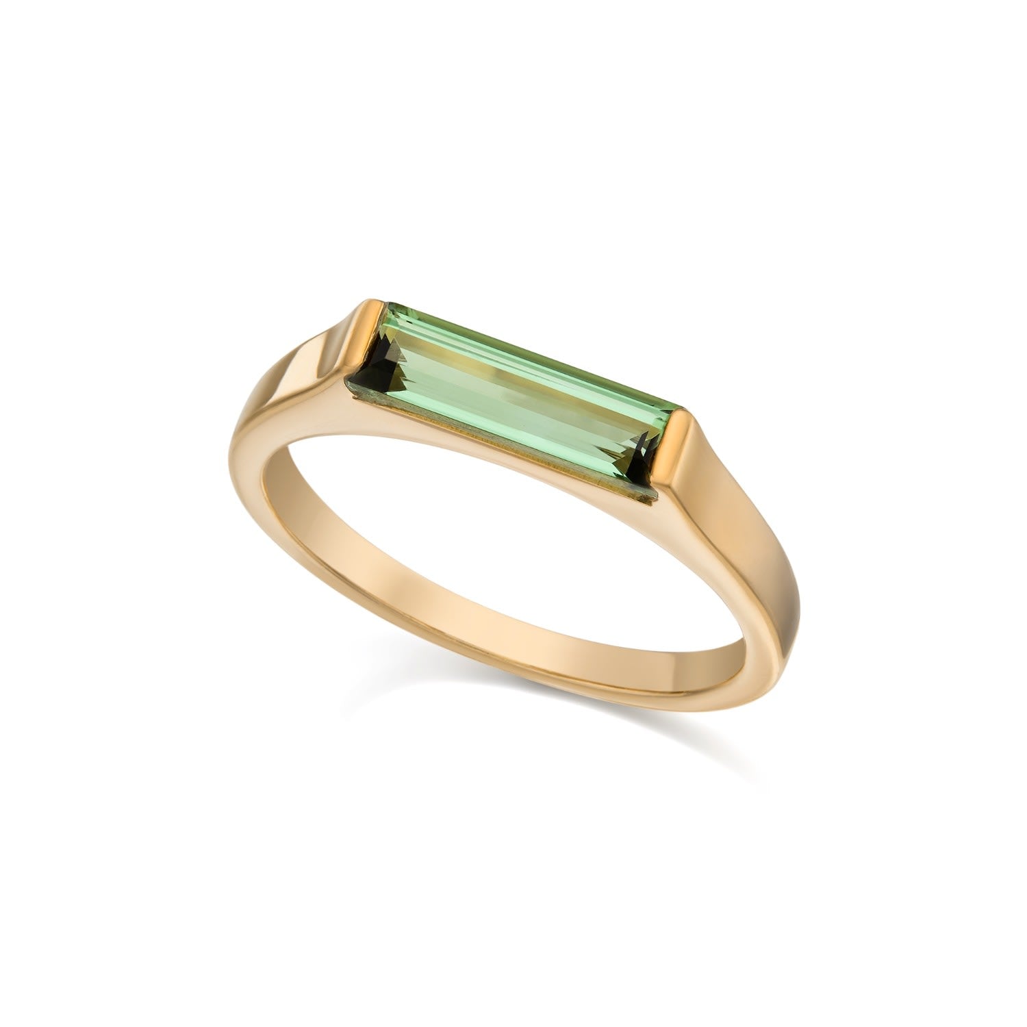 14K Gold Plated Slim Stacking Ring - Green Tourmaline
