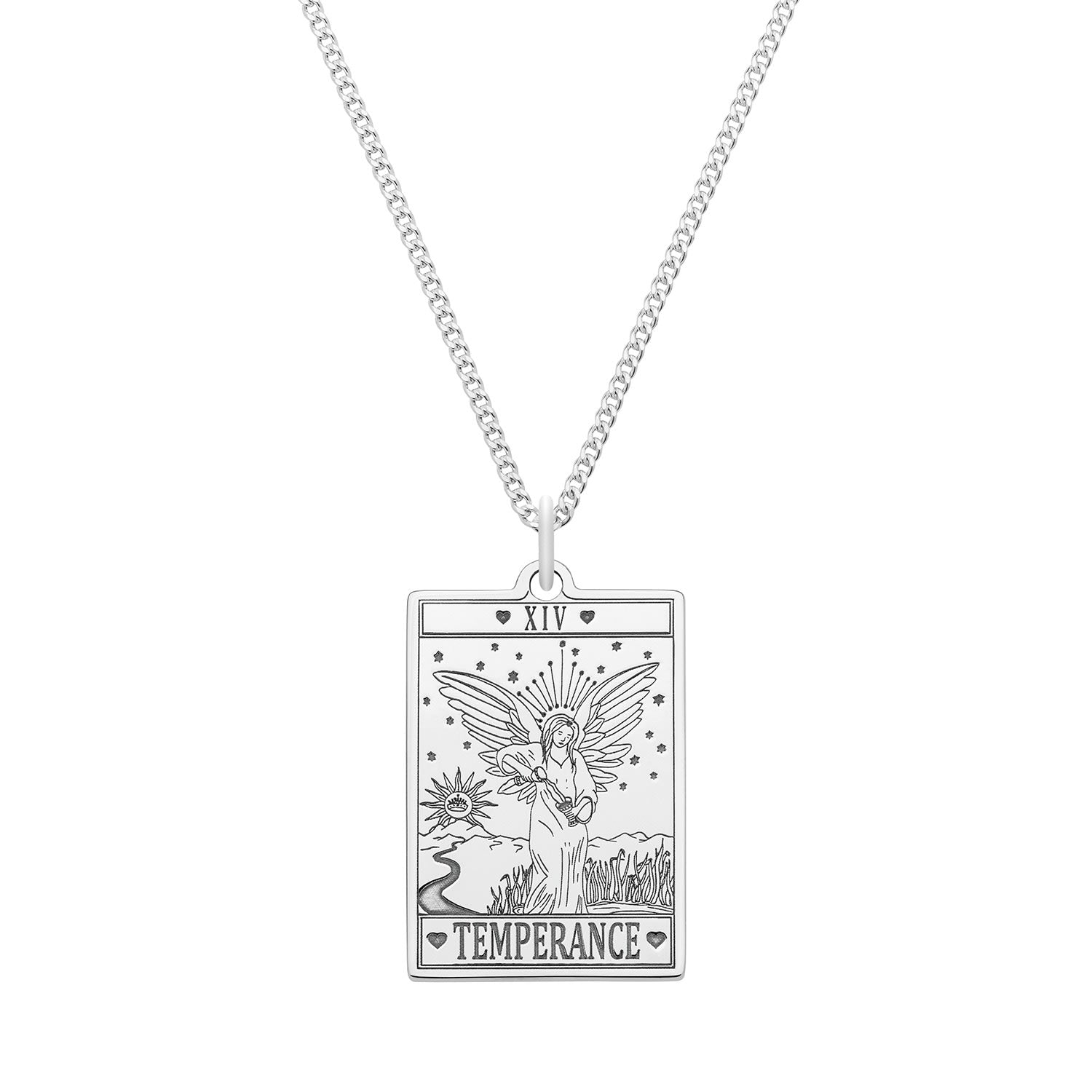 Medium Sterling Silver “Temperance” Tarot Card Necklace