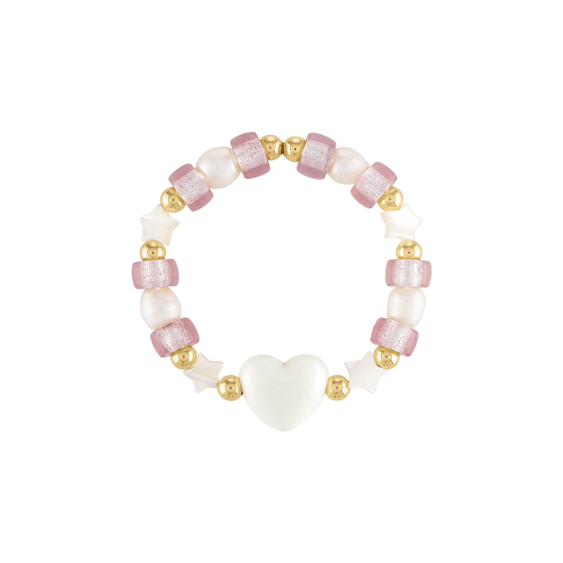 Puff Heart Ivory Glass Bead Bracelet